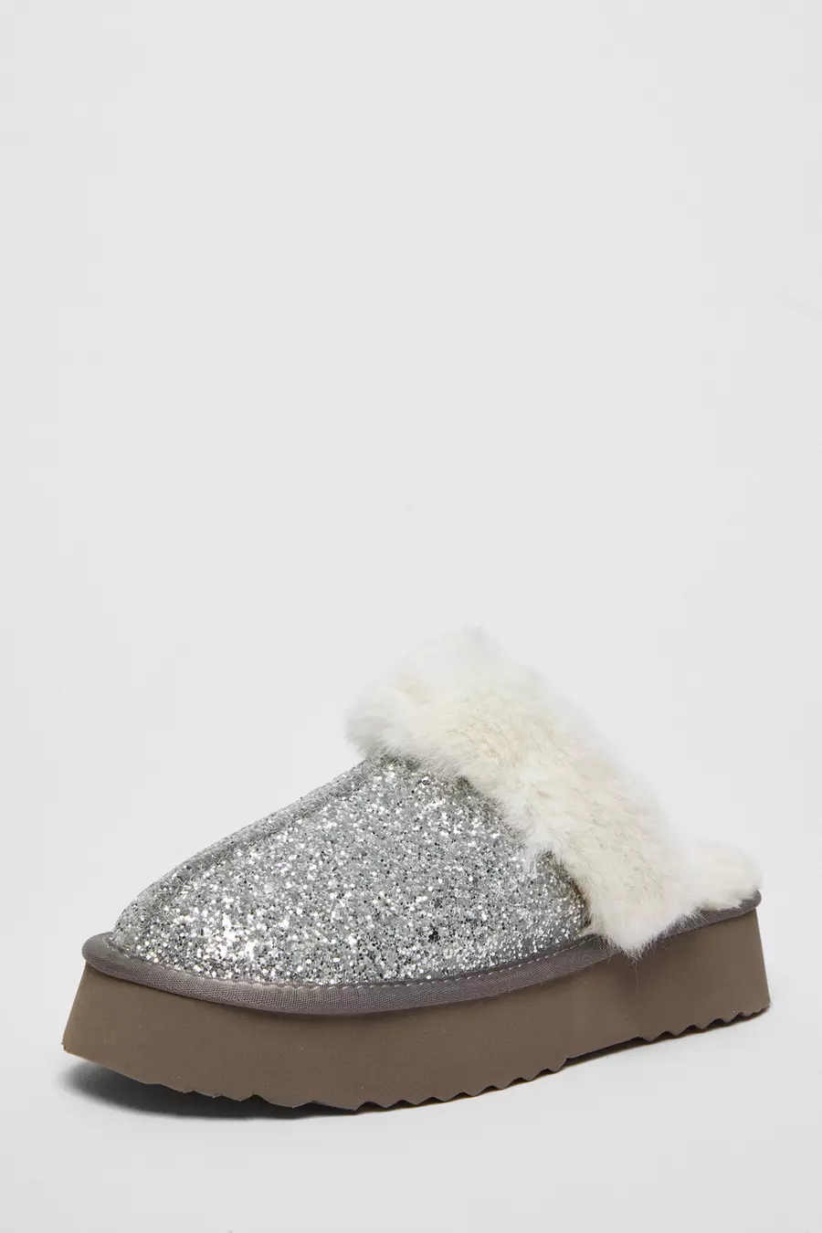 Silver Glitter Slippers QUIZ Clothing