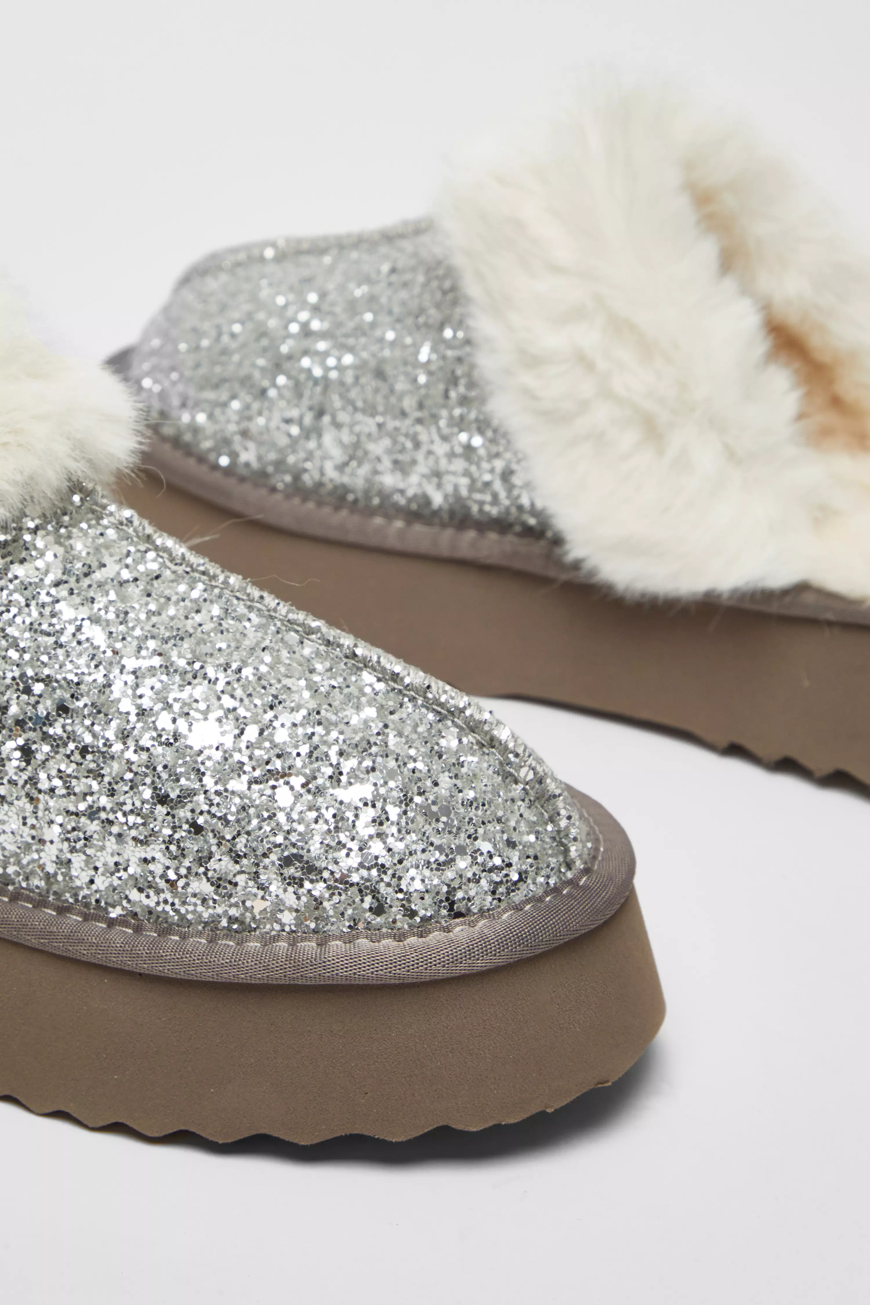 Silver Glitter Slippers