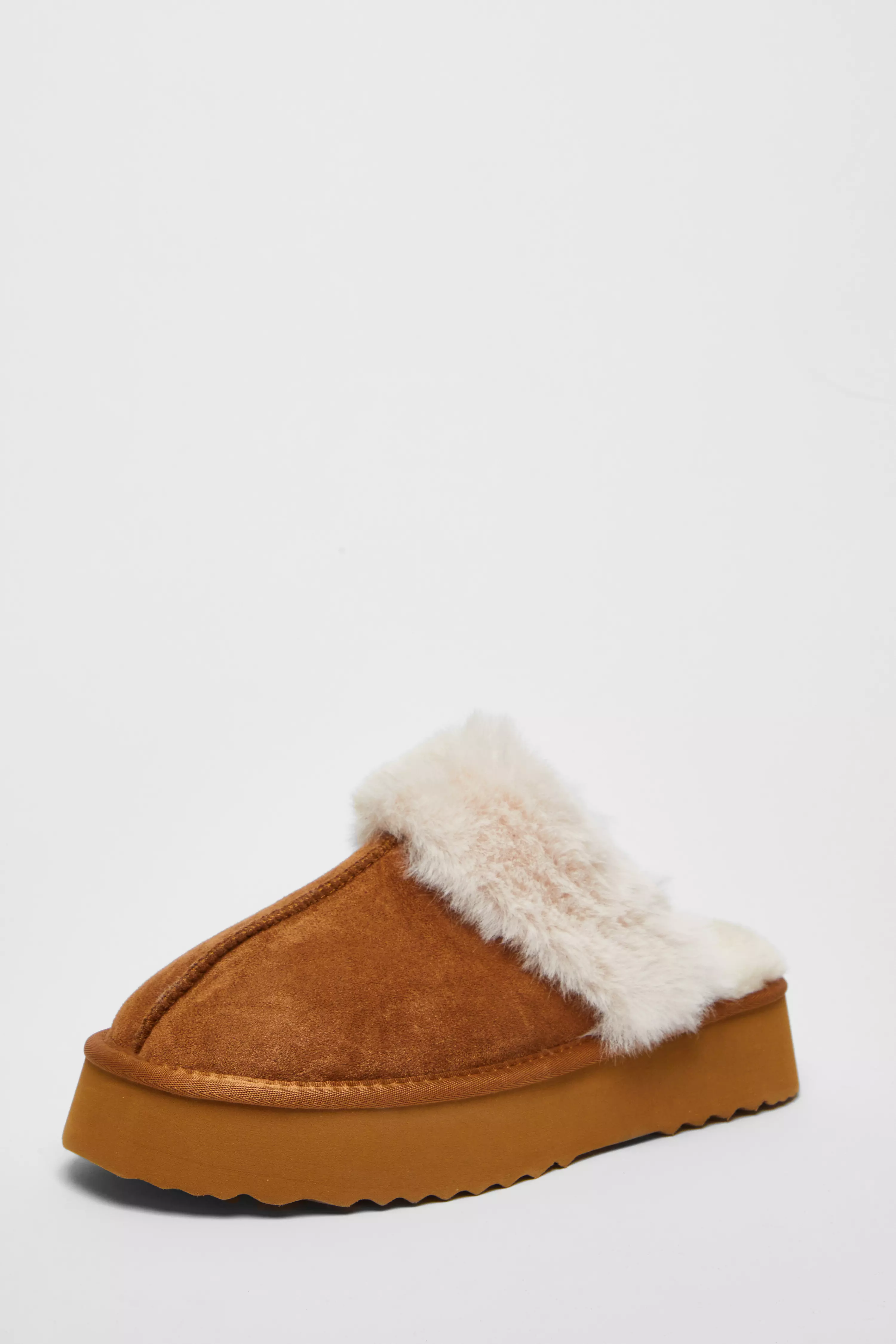 Tan Platform Mule Slippers