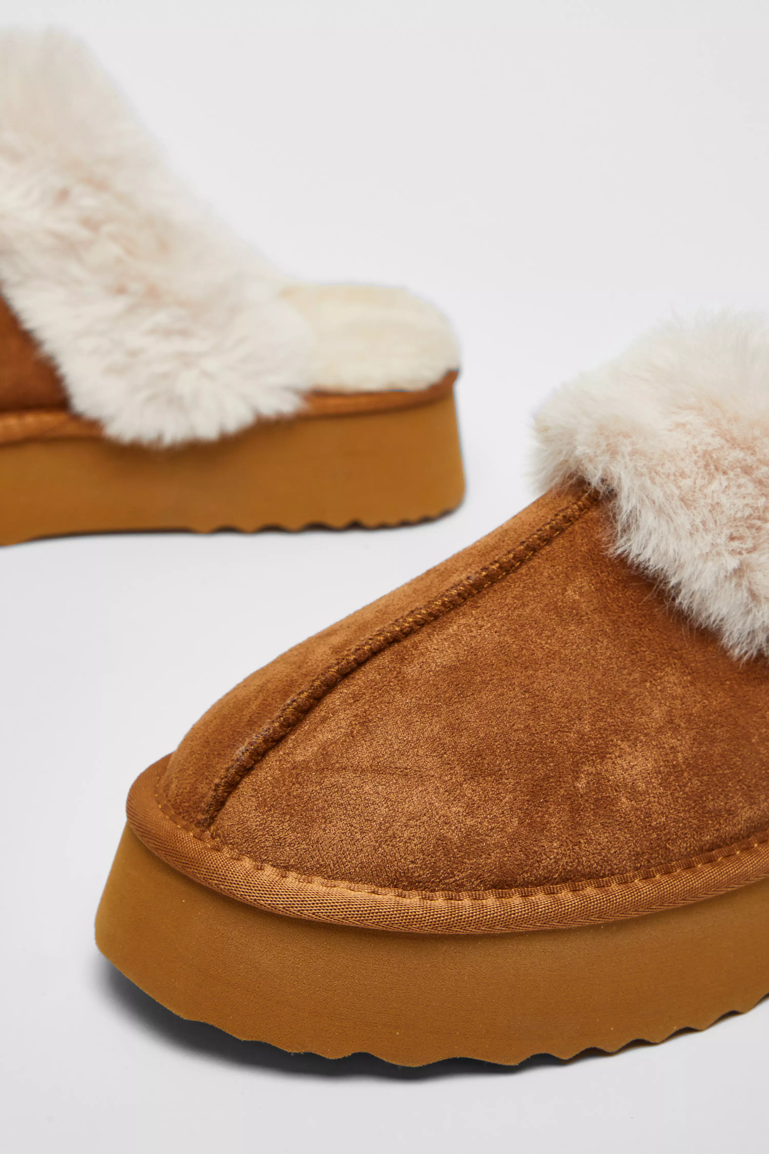 Tan Platform Mule Slippers