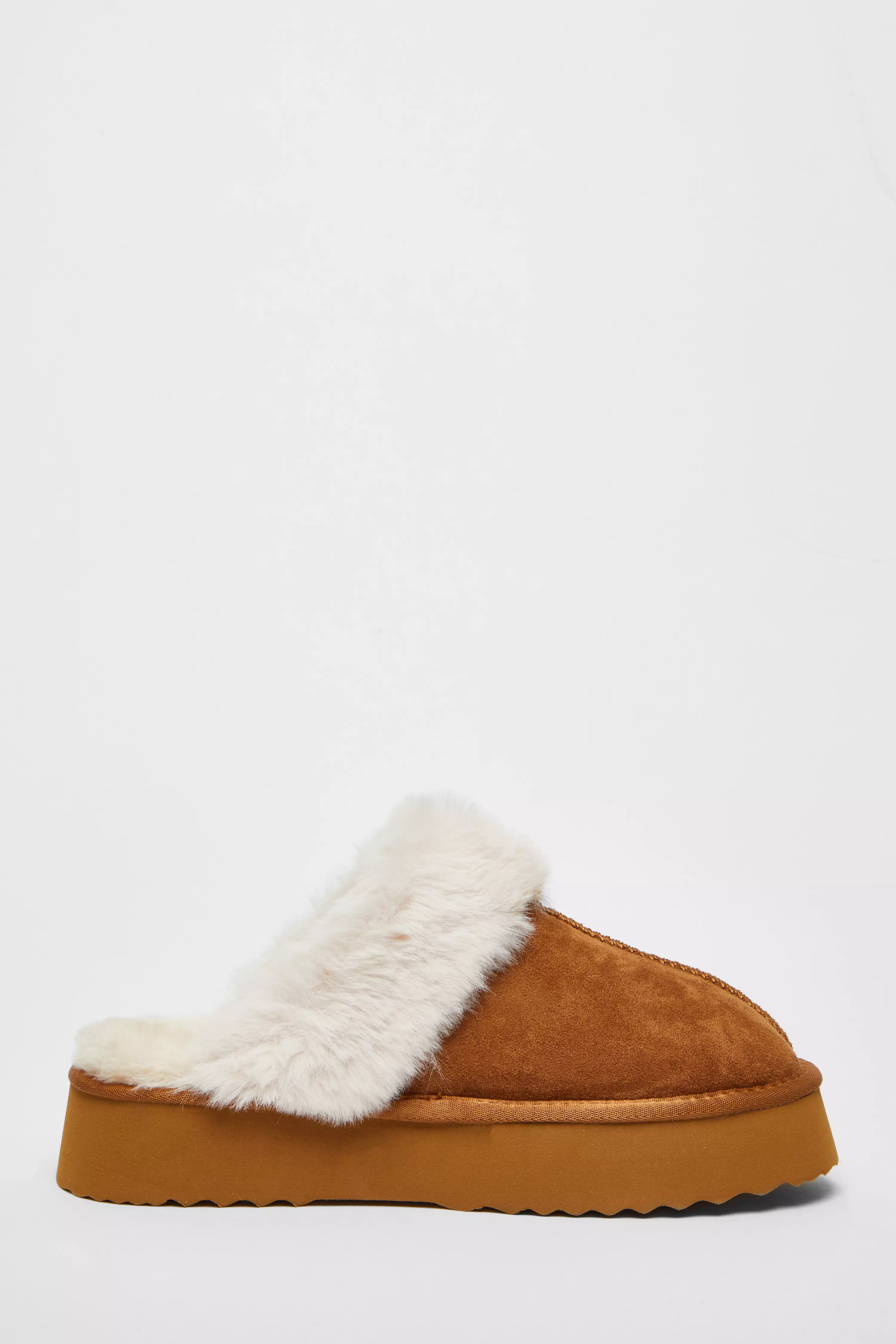 Tan Platform Mule Slippers