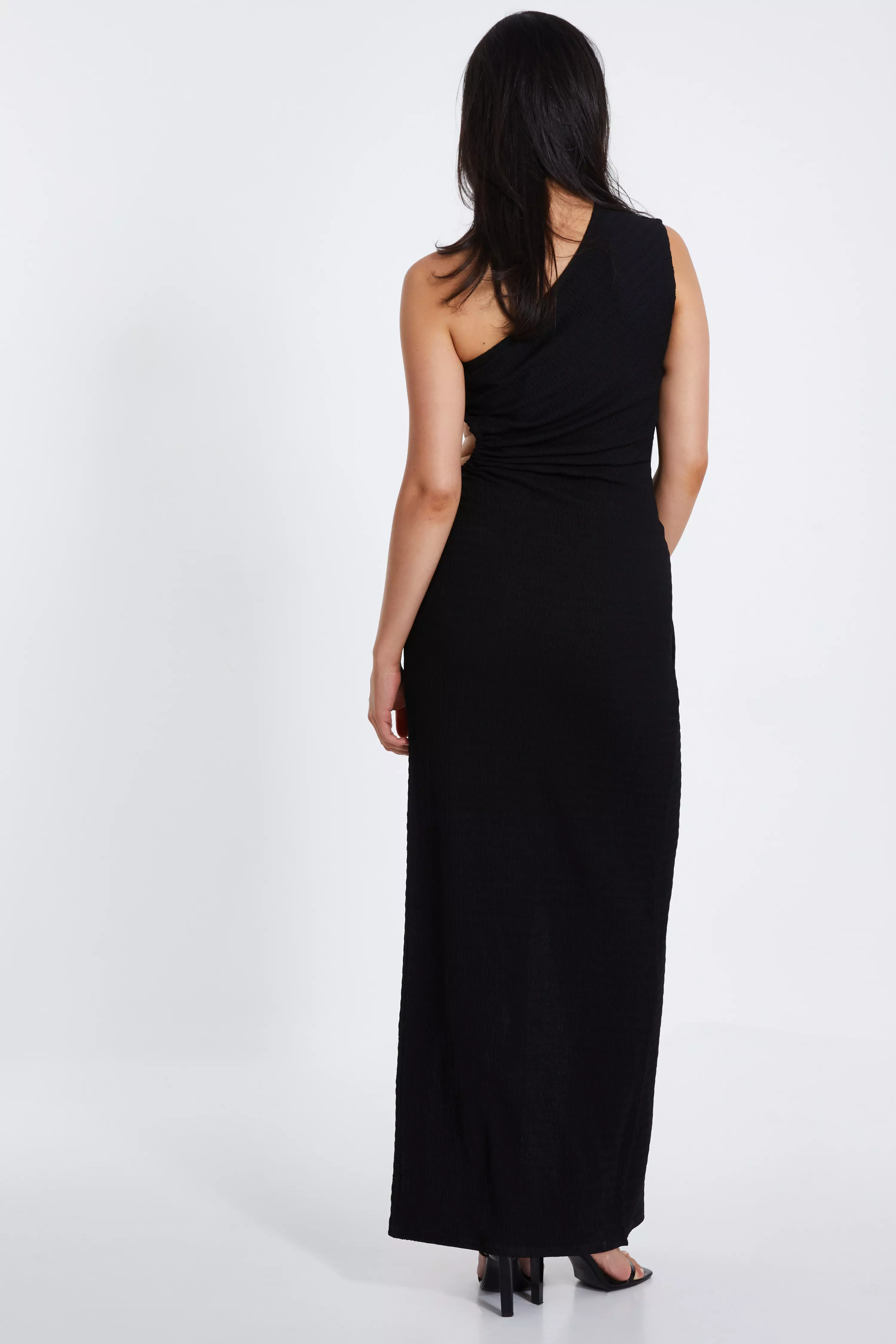 Black One Shoulder Wrap Cut Out Maxi Dress