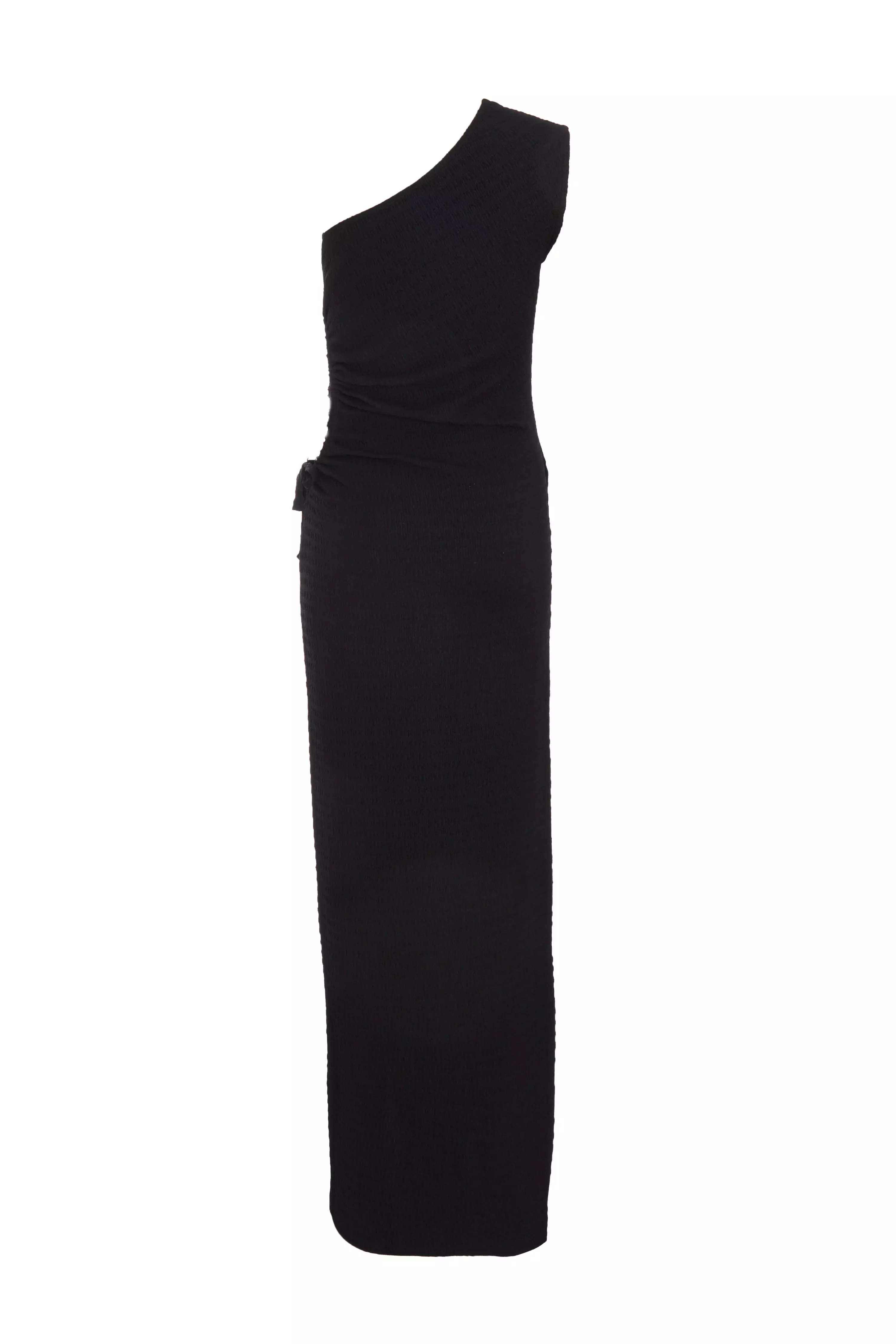 Black One Shoulder Wrap Cut Out Maxi Dress