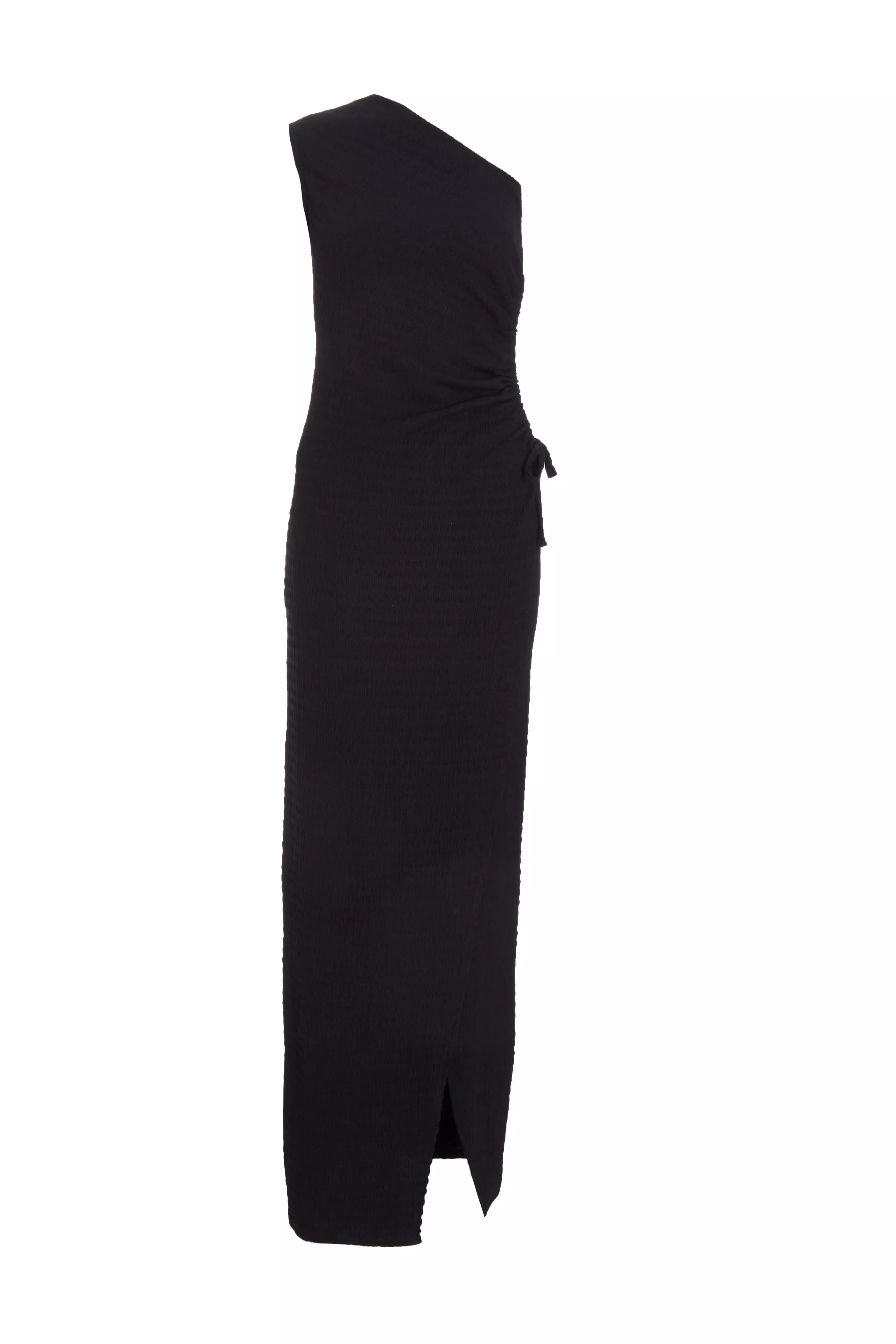 Black One Shoulder Wrap Cut Out Maxi Dress