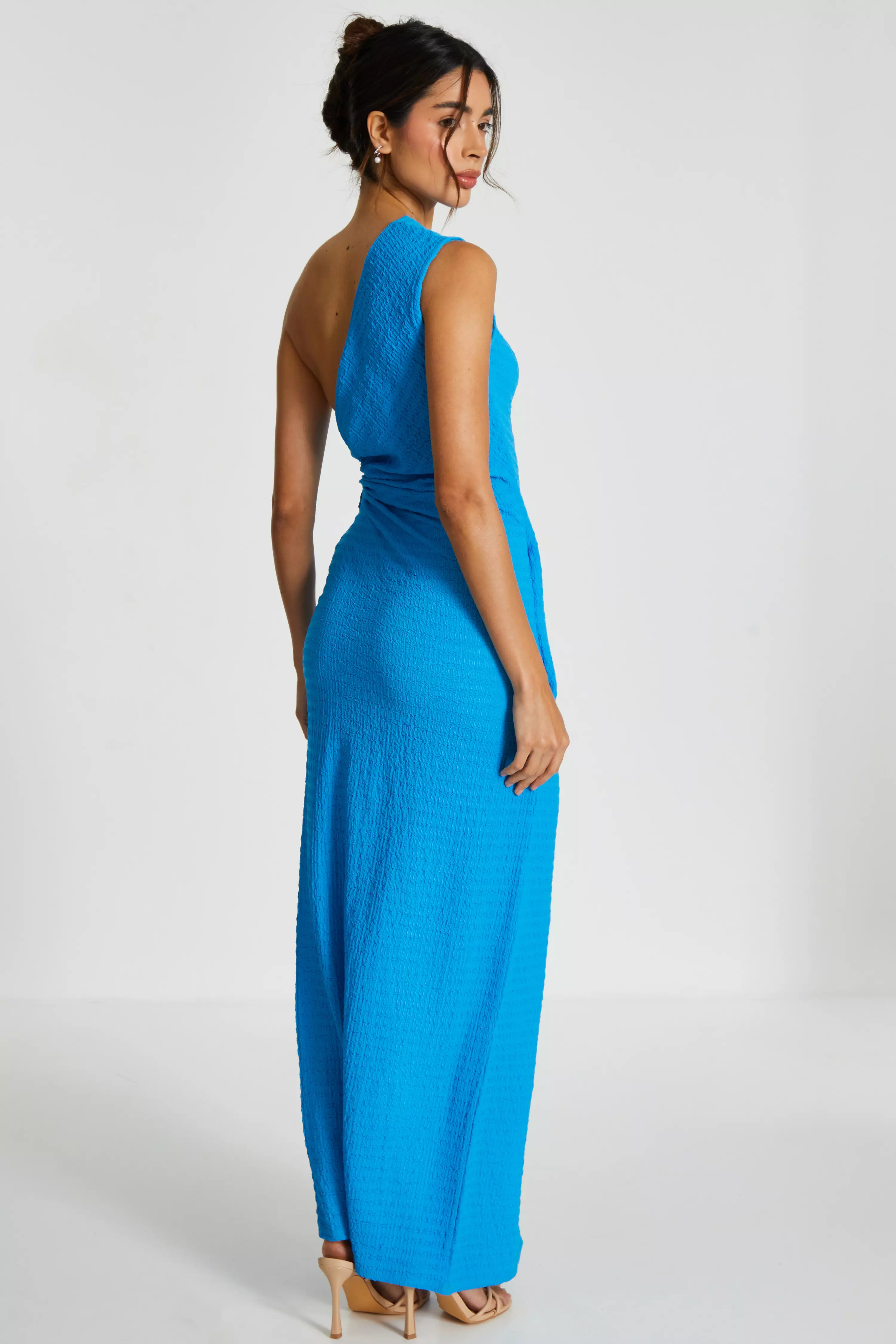 Blue One Shoulder Wrap Cut Out Midaxi Dress