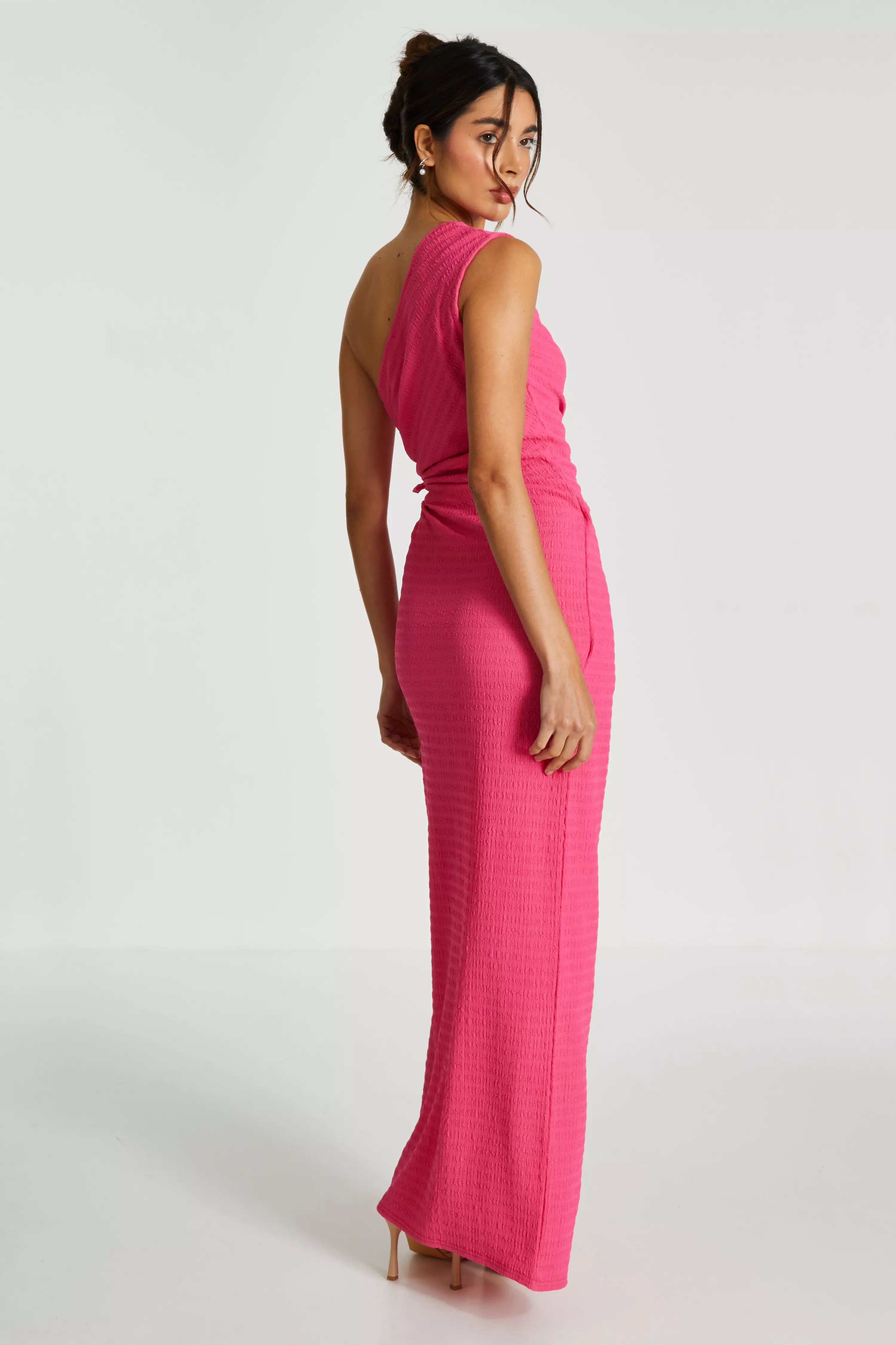 Pink One Shoulder Wrap Cut Out Maxi Dress