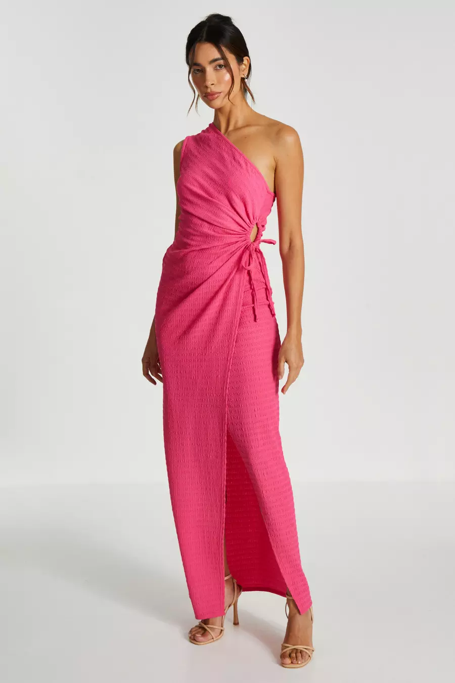 Pink one shoulder maxi dress sale