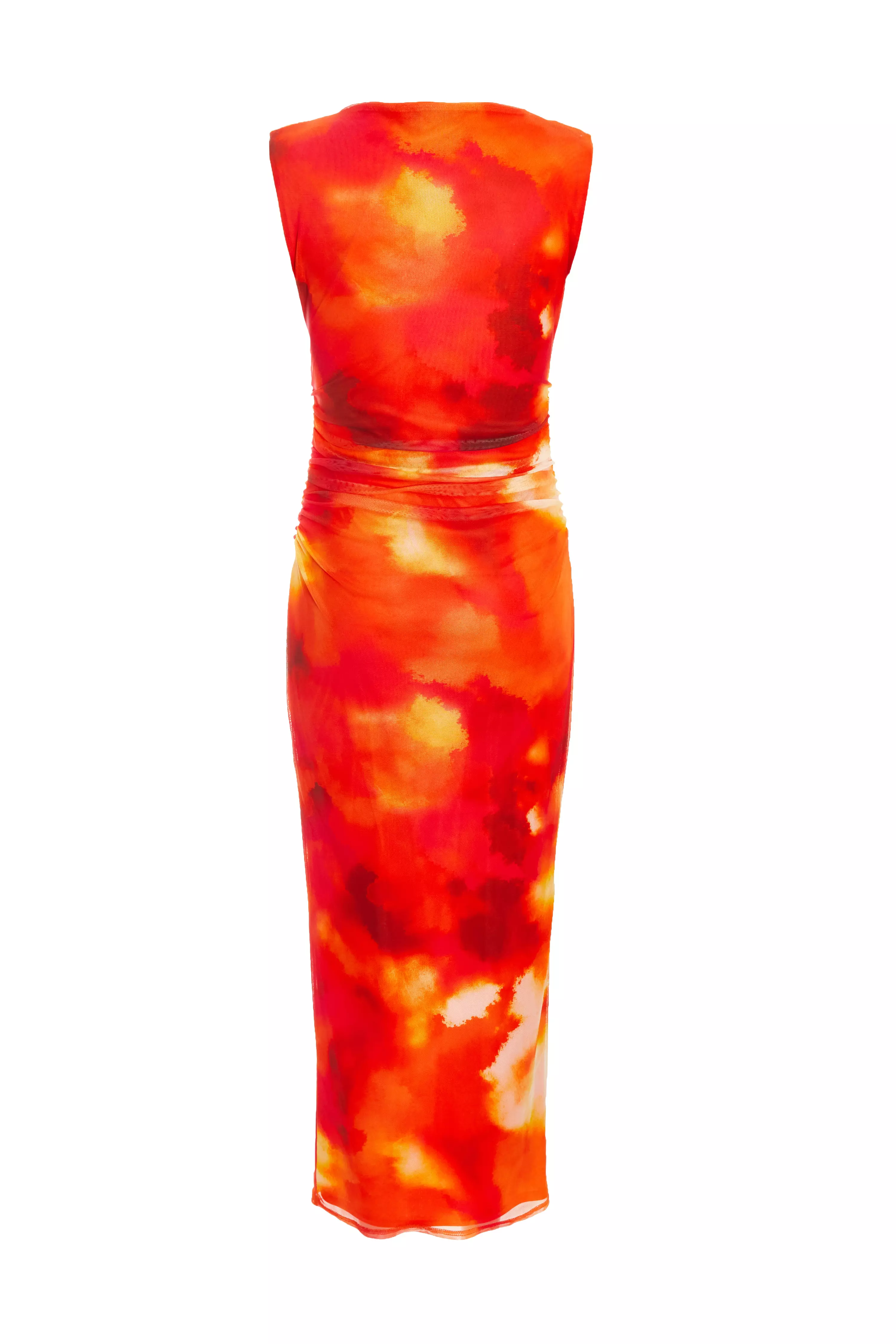 Orange Mesh Round Neck Sleeveless Midaxi Dress
