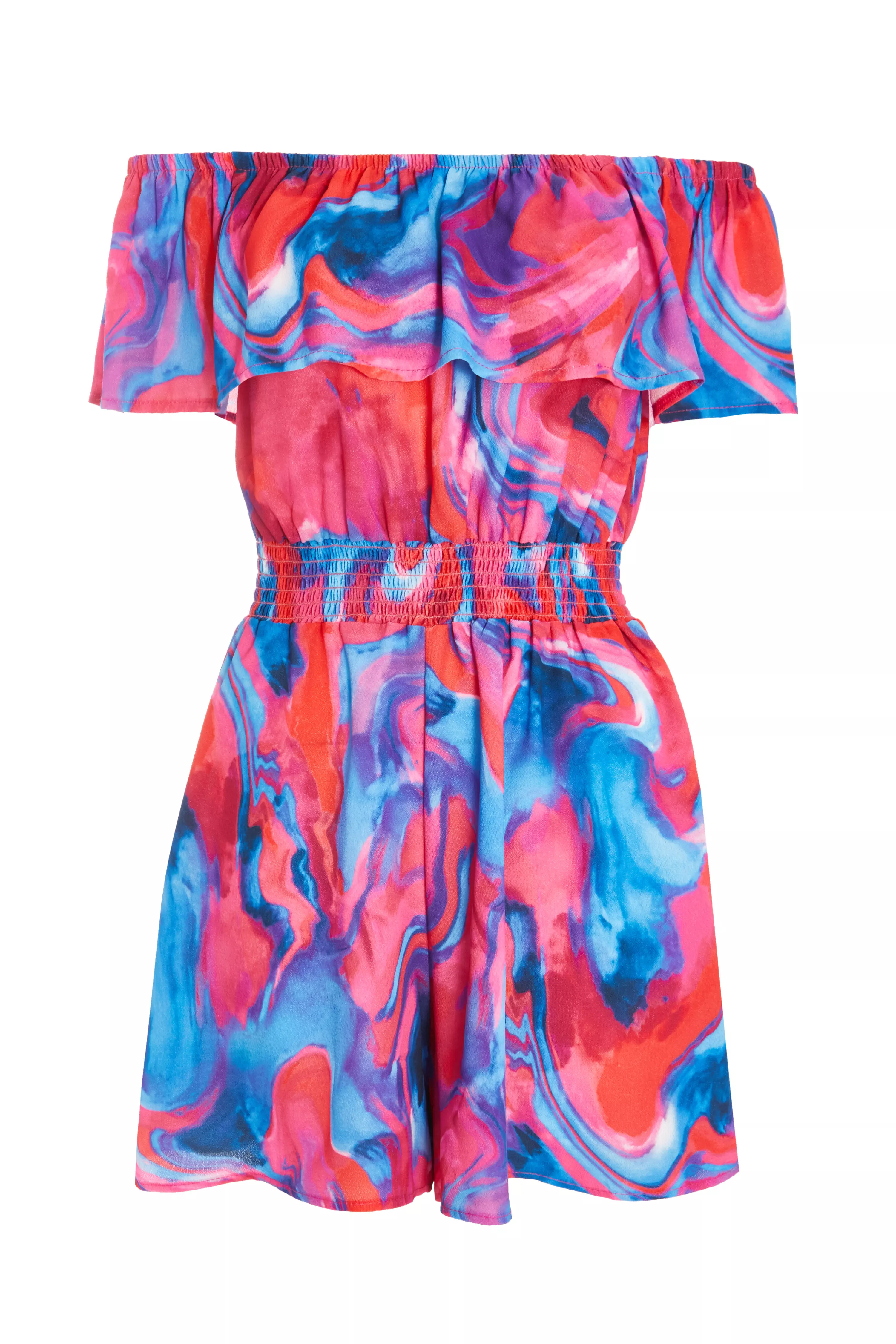 Pink Marble Print Bardot Playsuit