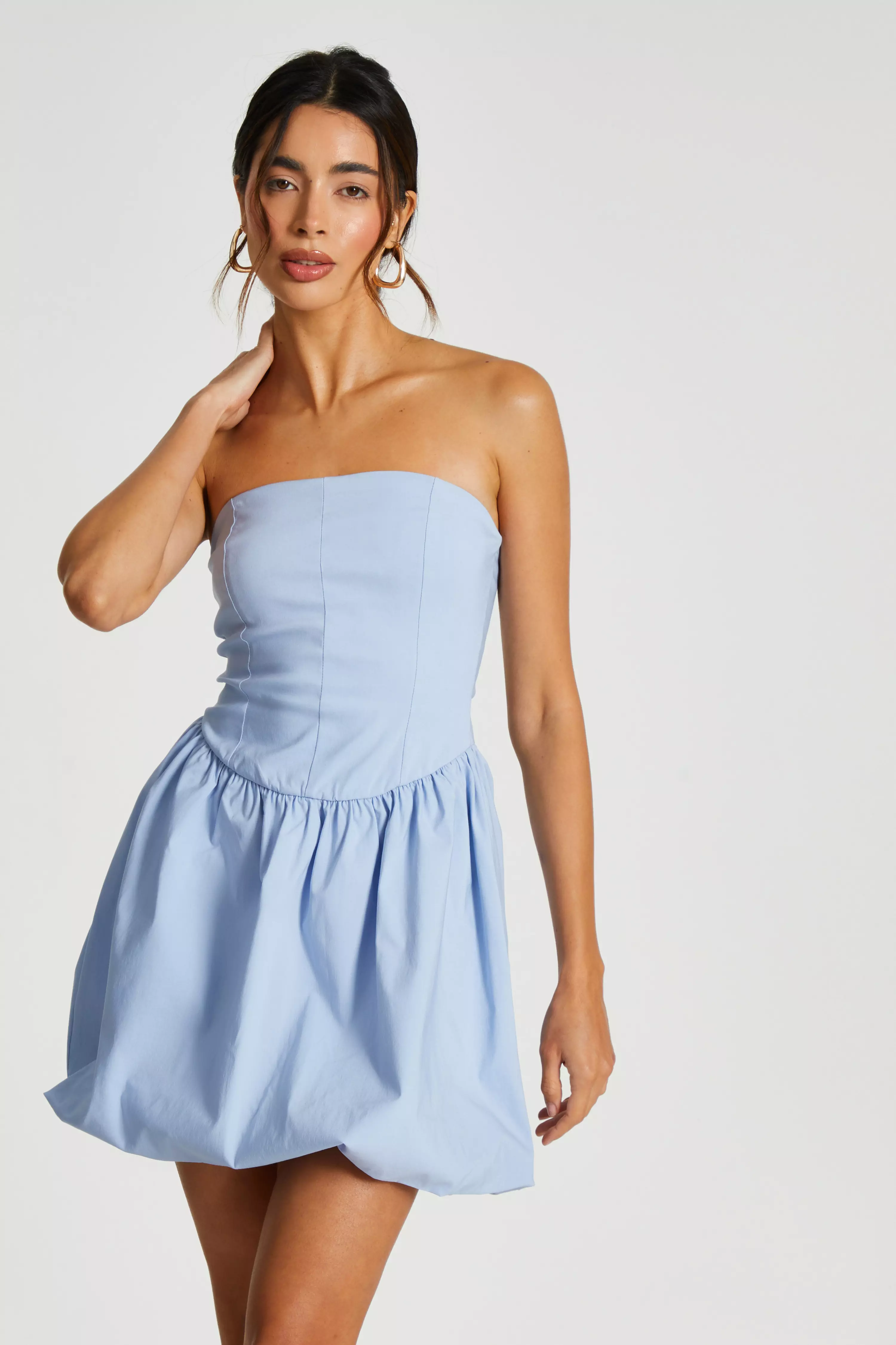 Light Blue Puff Ball Mini Dress