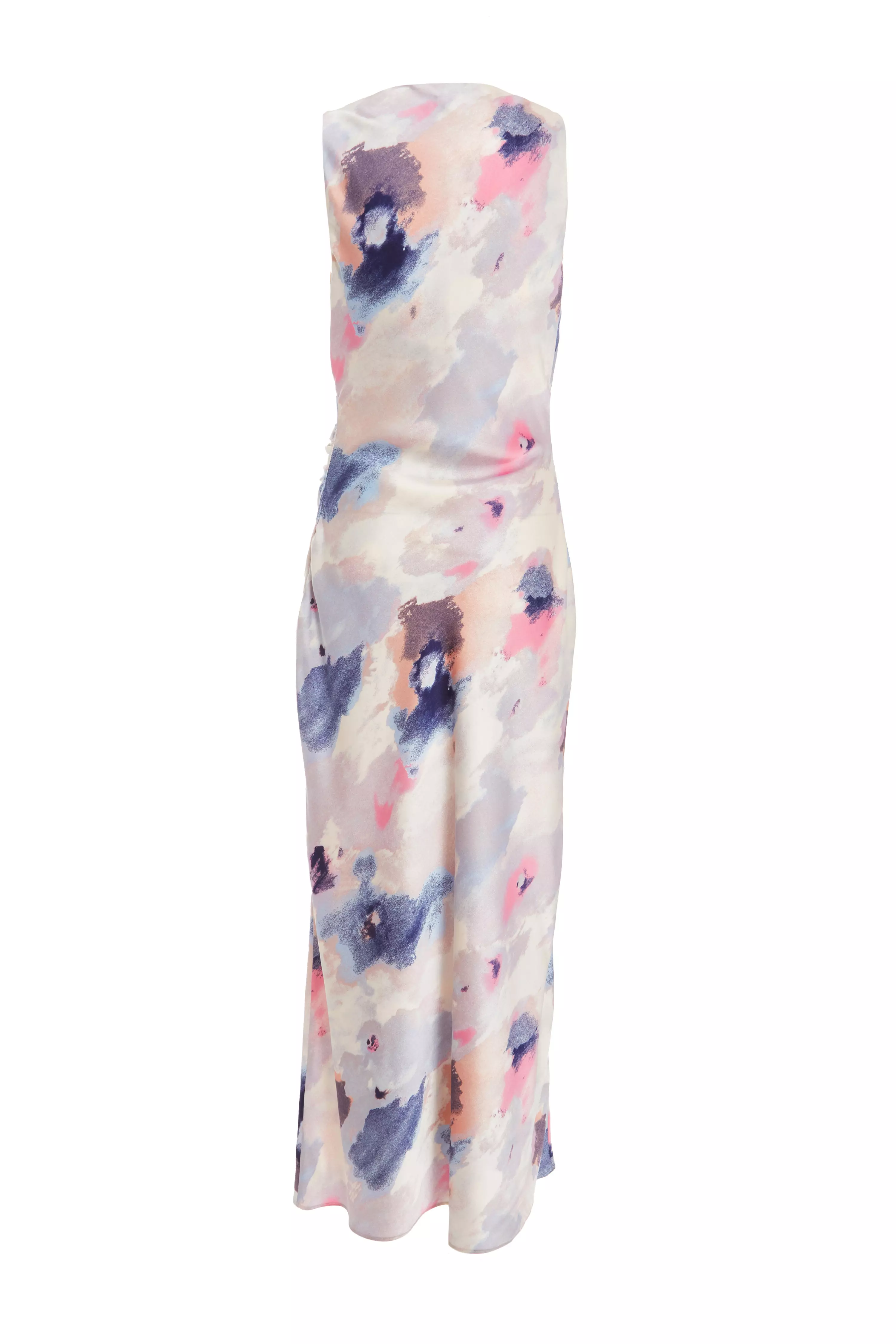 Multicoloured Marble Satin Twist Shoulder Midaxi Dress