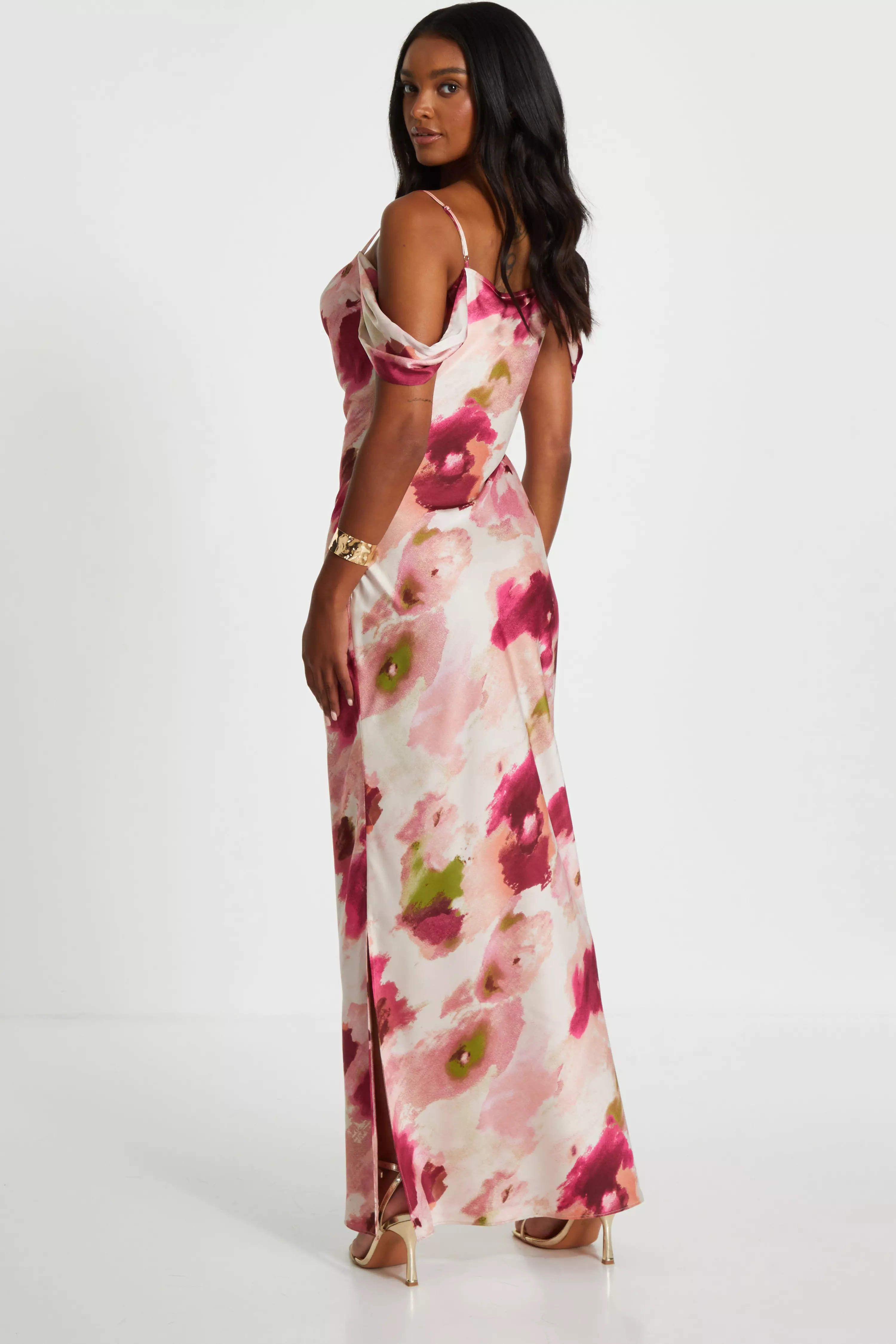 Pink Marble Print Drop Shoulder Maxi Dress