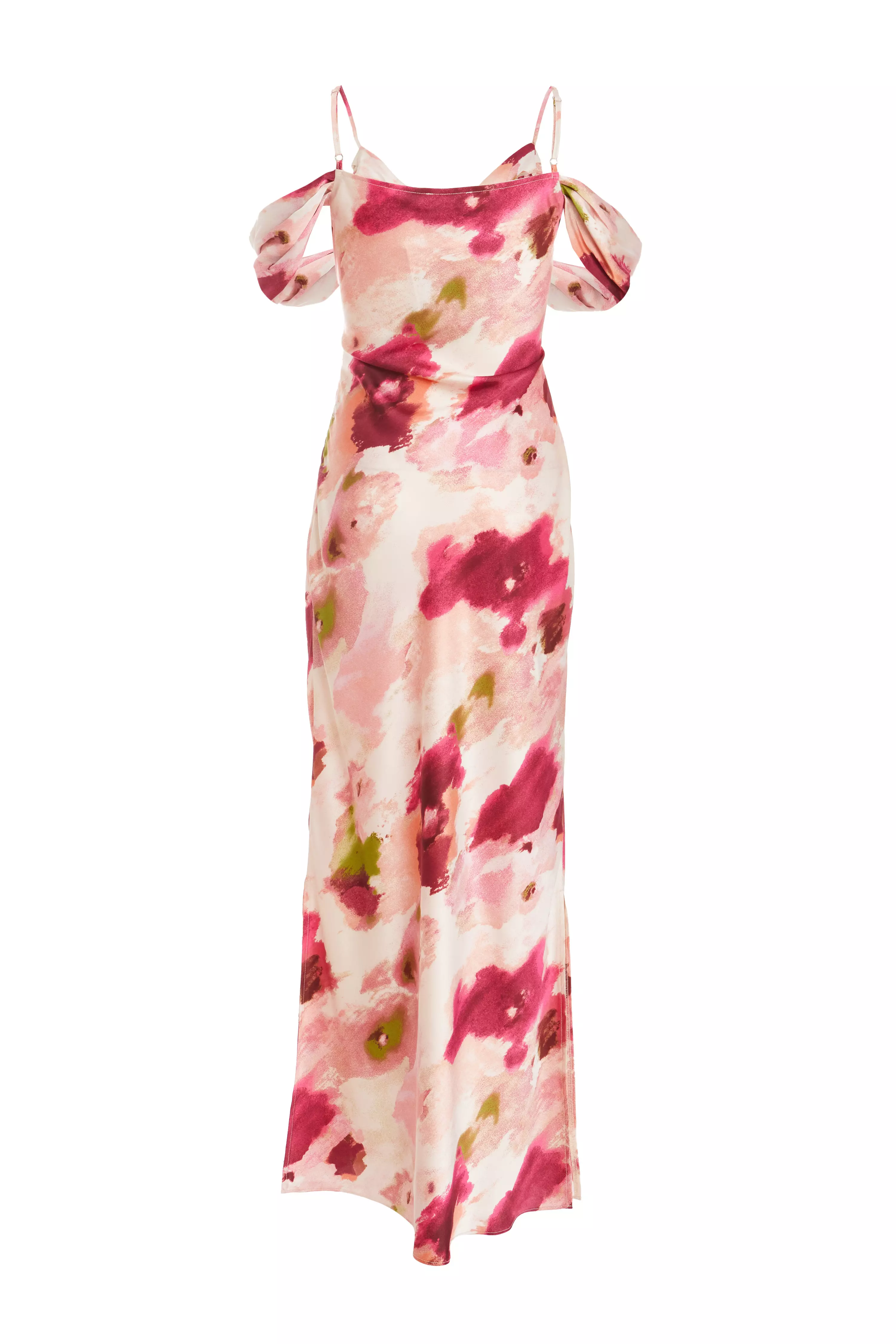 Pink Marble Print Drop Shoulder Maxi Dress