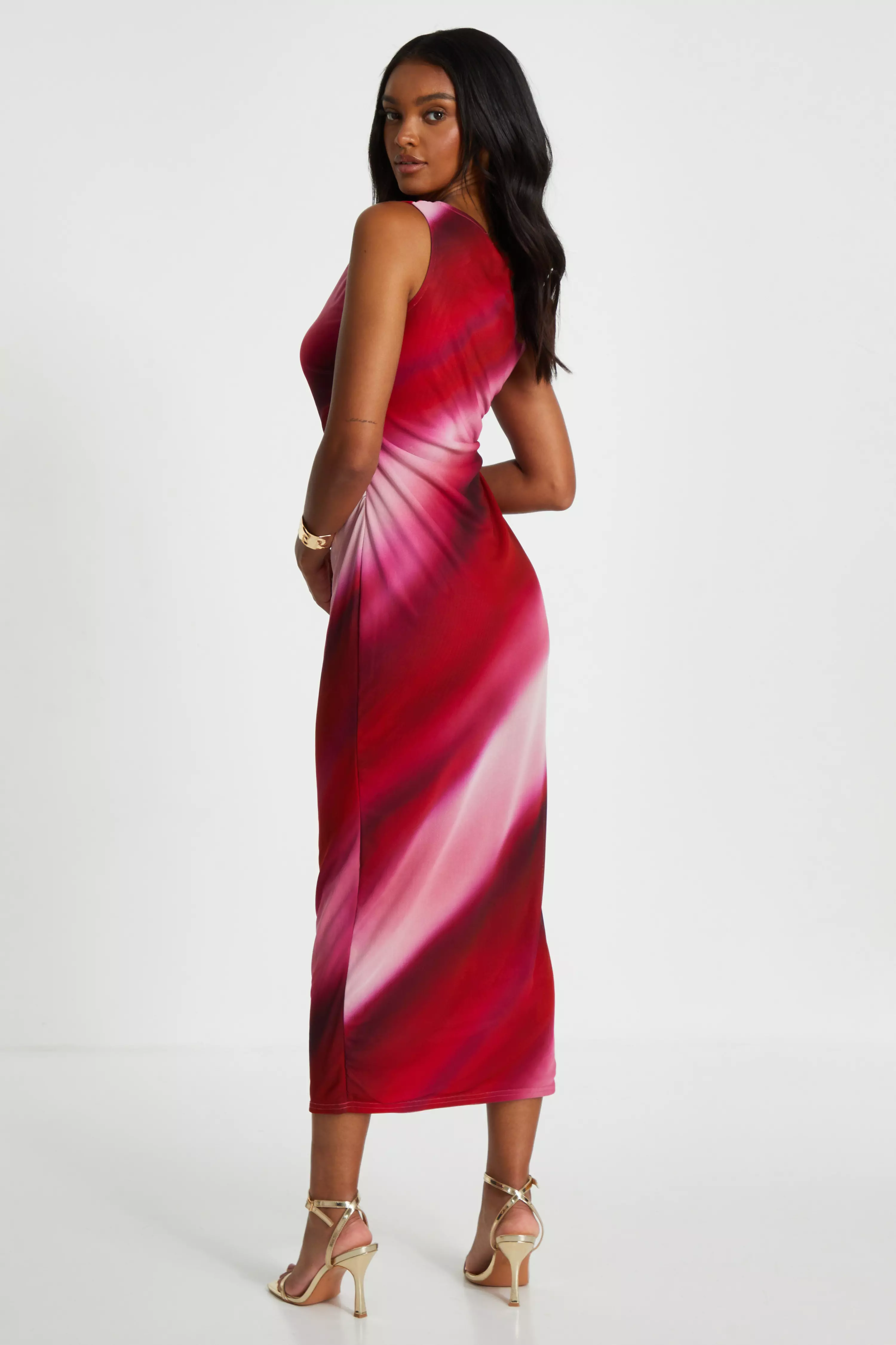 Red Ombre Print Midiaxi Dress