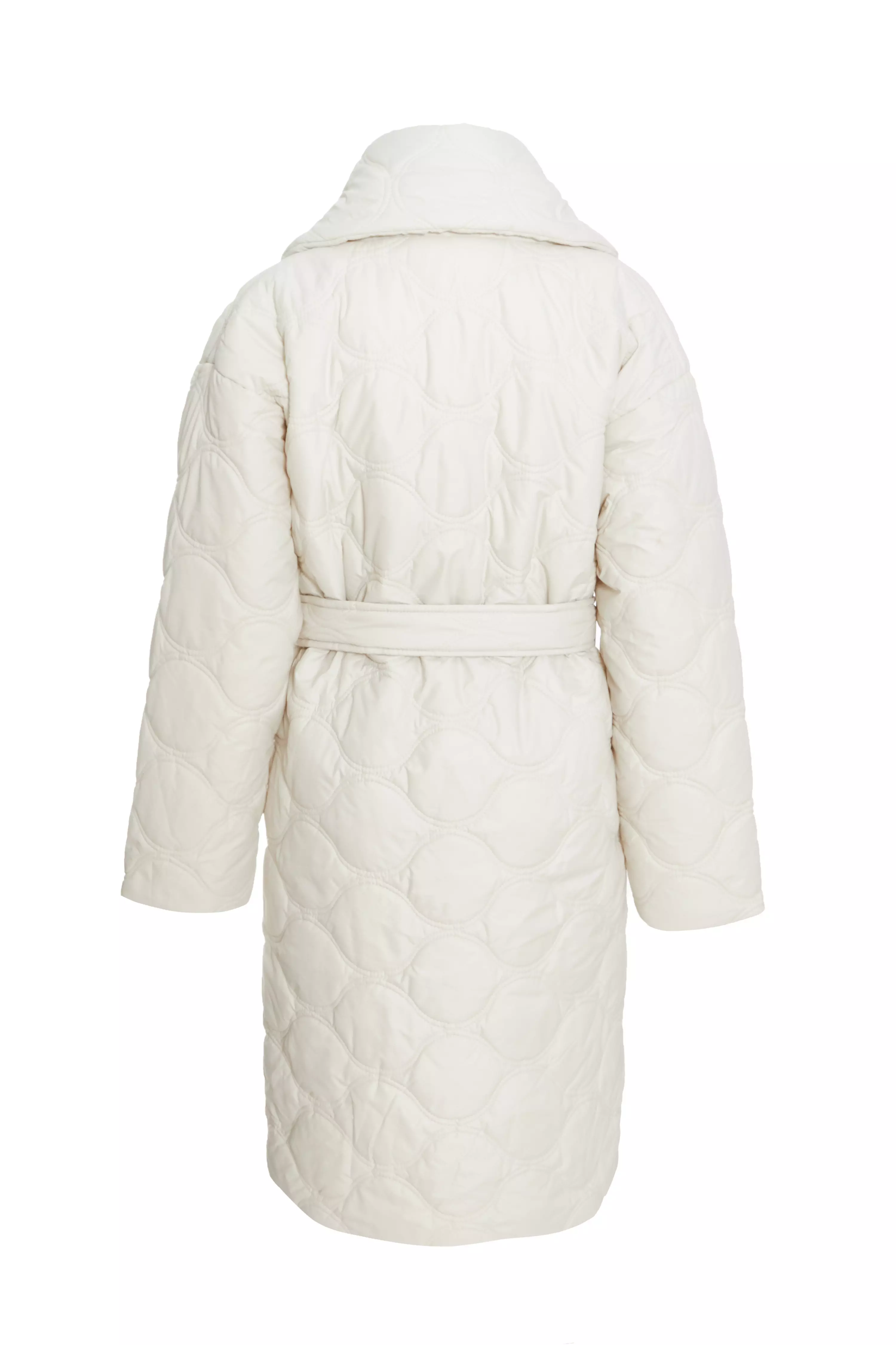 Petite Cream Quilted Long Line Coat