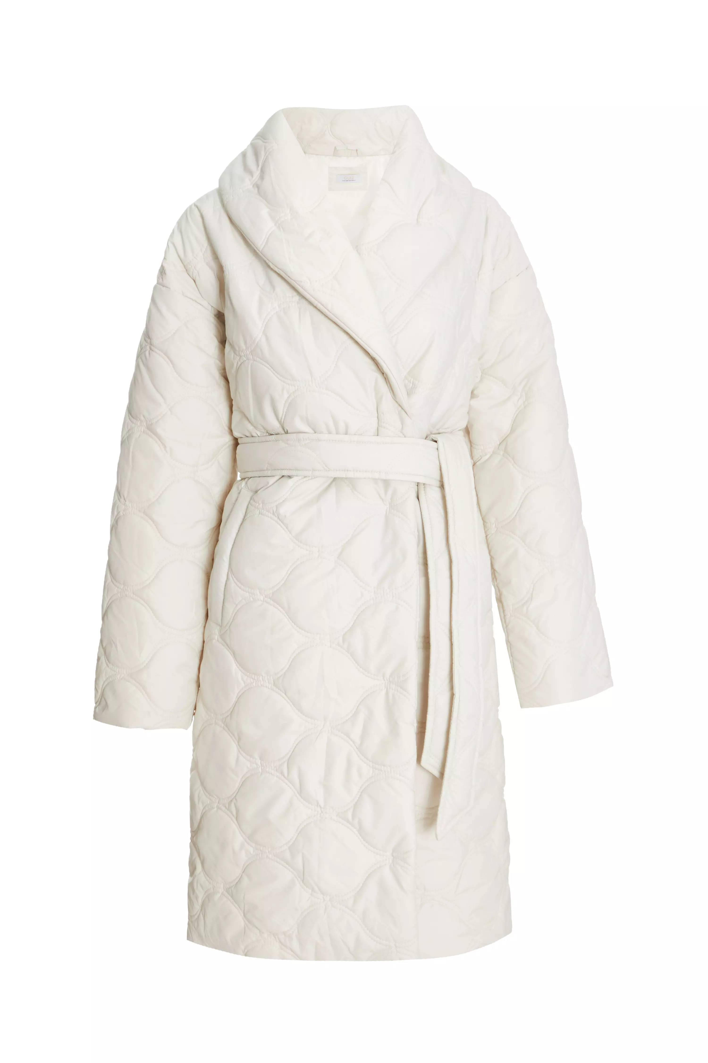 Petite Cream Quilted Long Line Coat