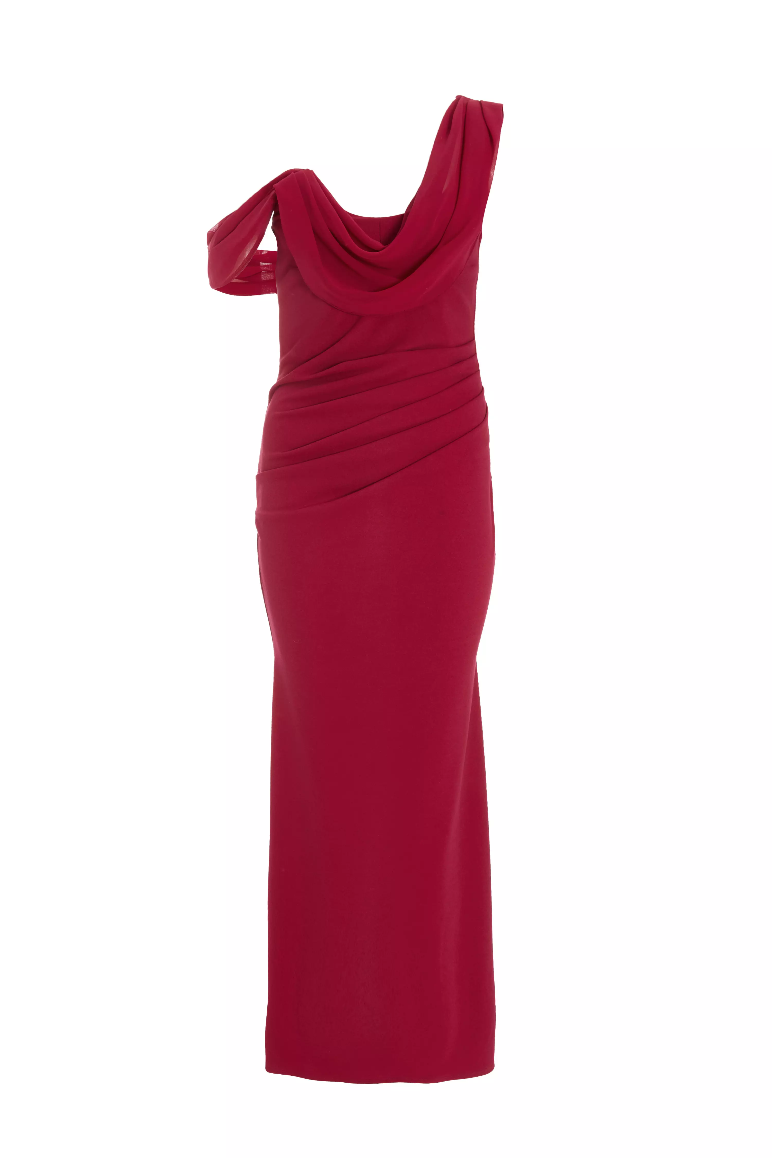 Petite Dark Red Asymmetric Cowl Neck Maxi Dress