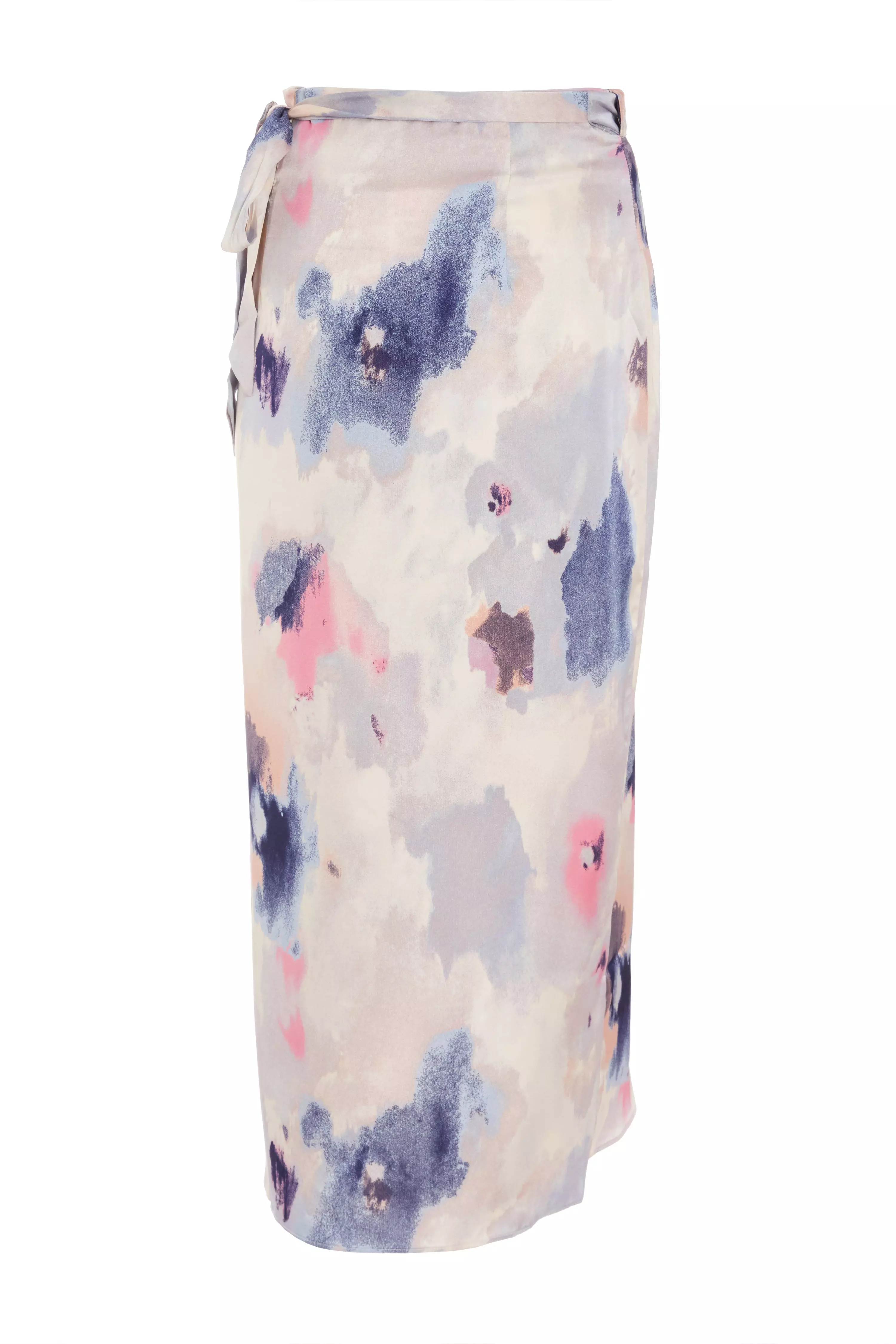 Multicoloured Marble Print Wrap Midi Skirt 