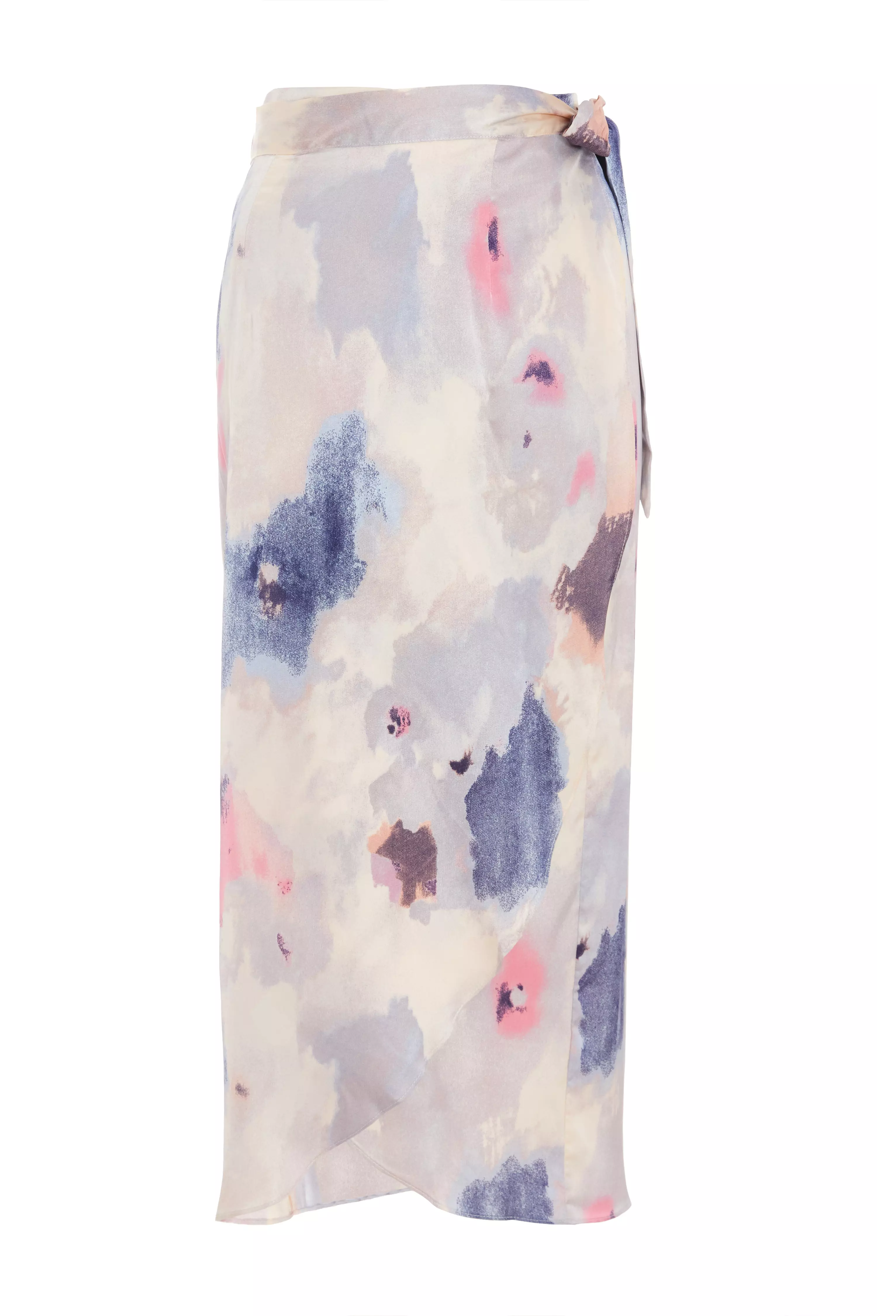 Multicoloured Marble Print Wrap Midi Skirt 