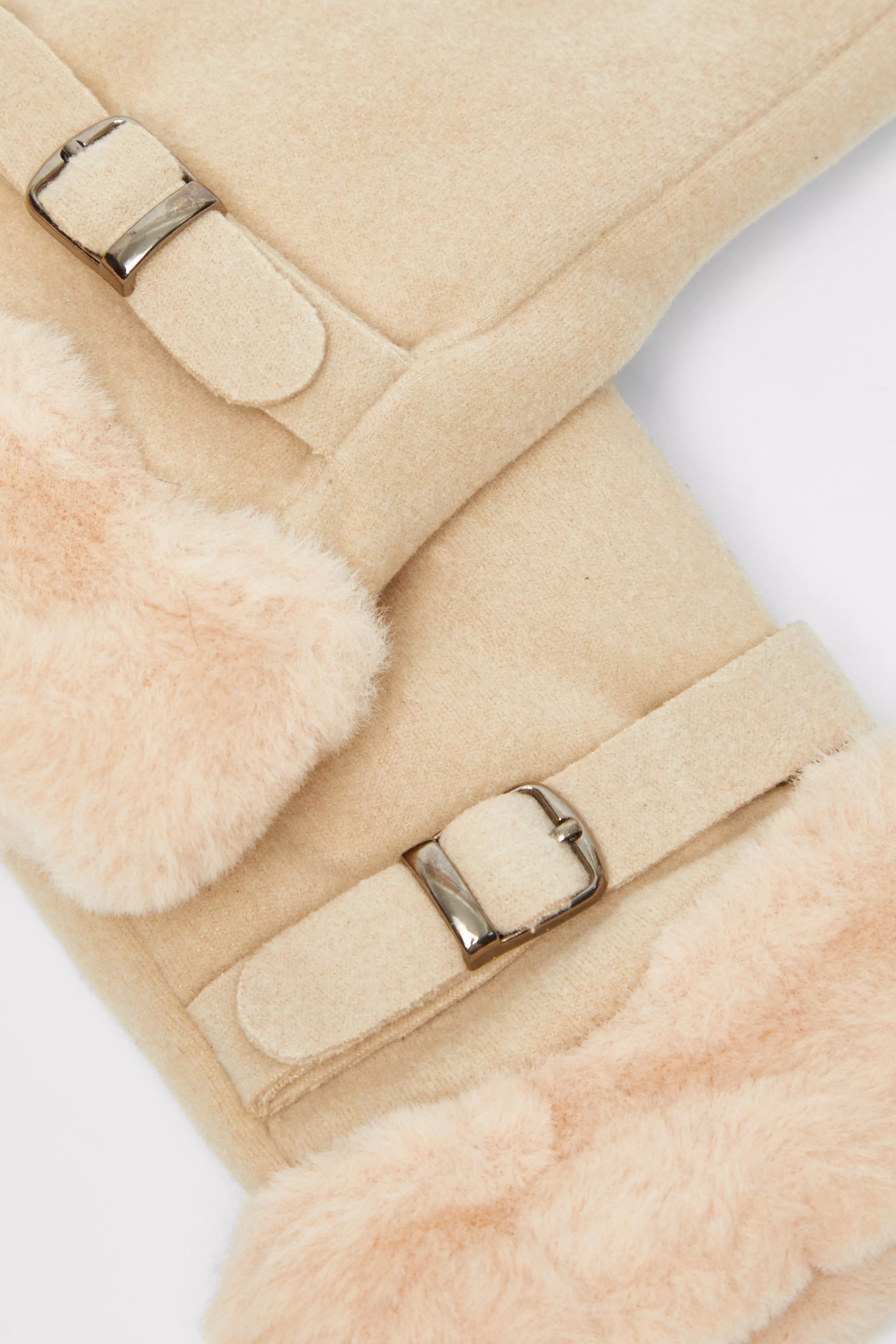 Cream Faux Fur Belted Gloves