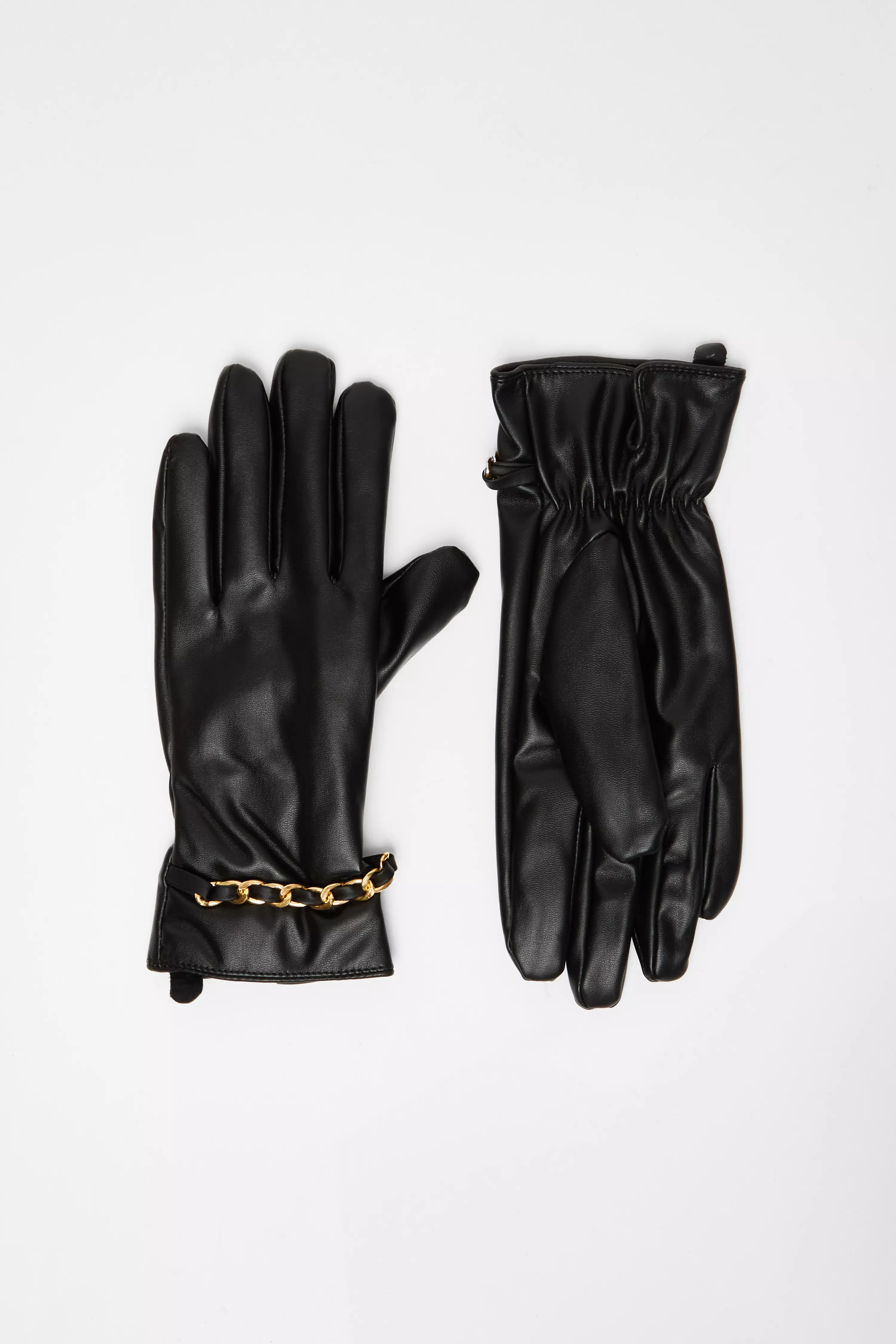 Black Faux Leather Chain Glove