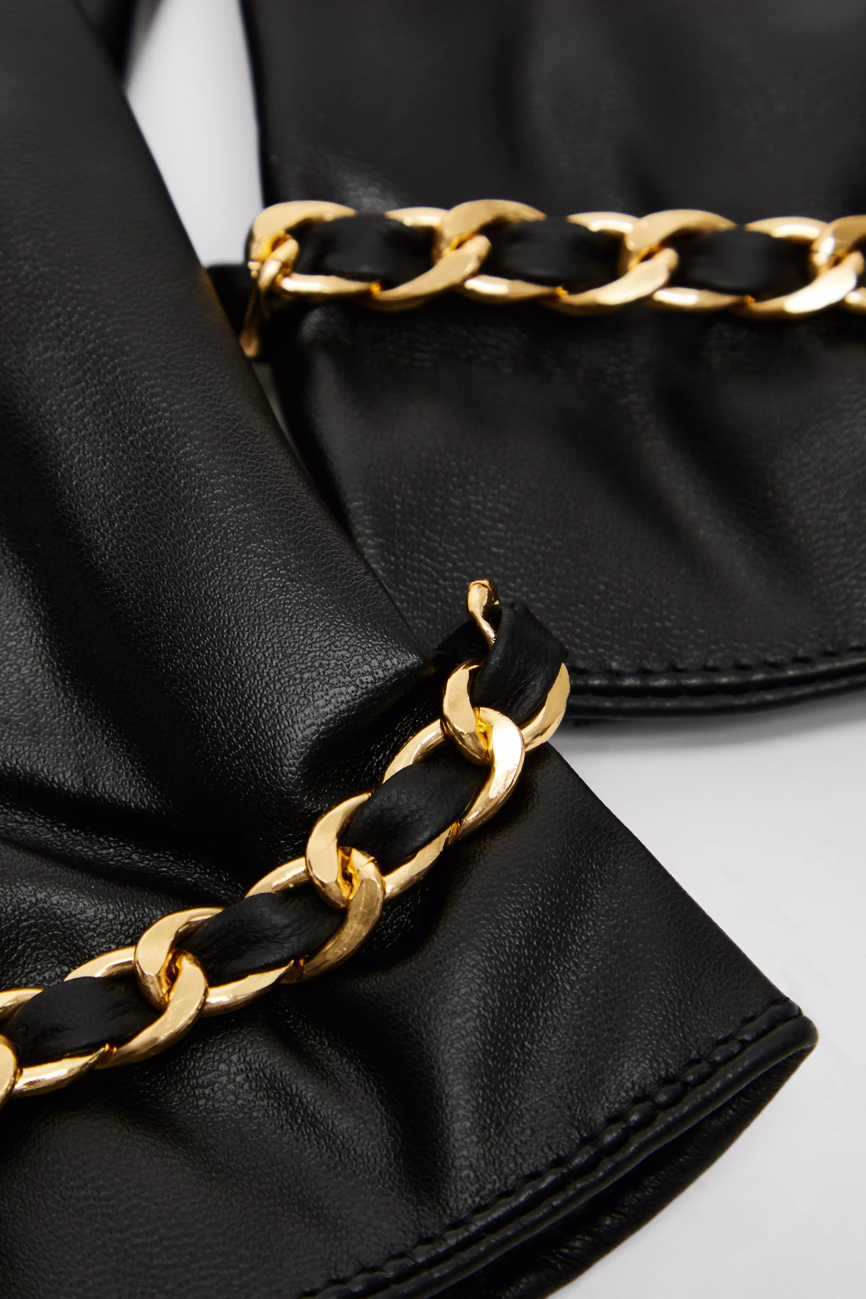 Black Faux Leather Chain Glove