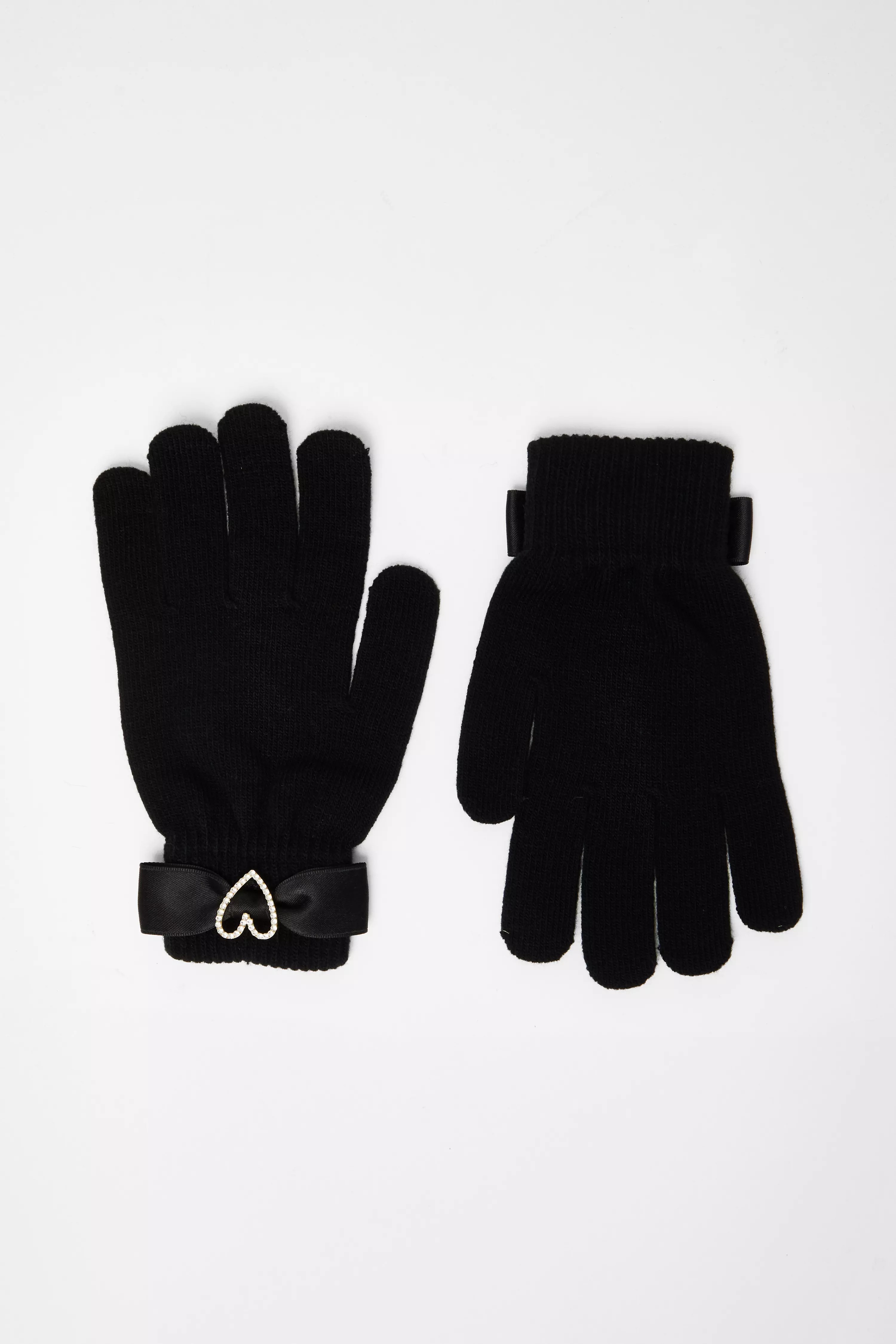 Black Diamante Bow Knit Glove