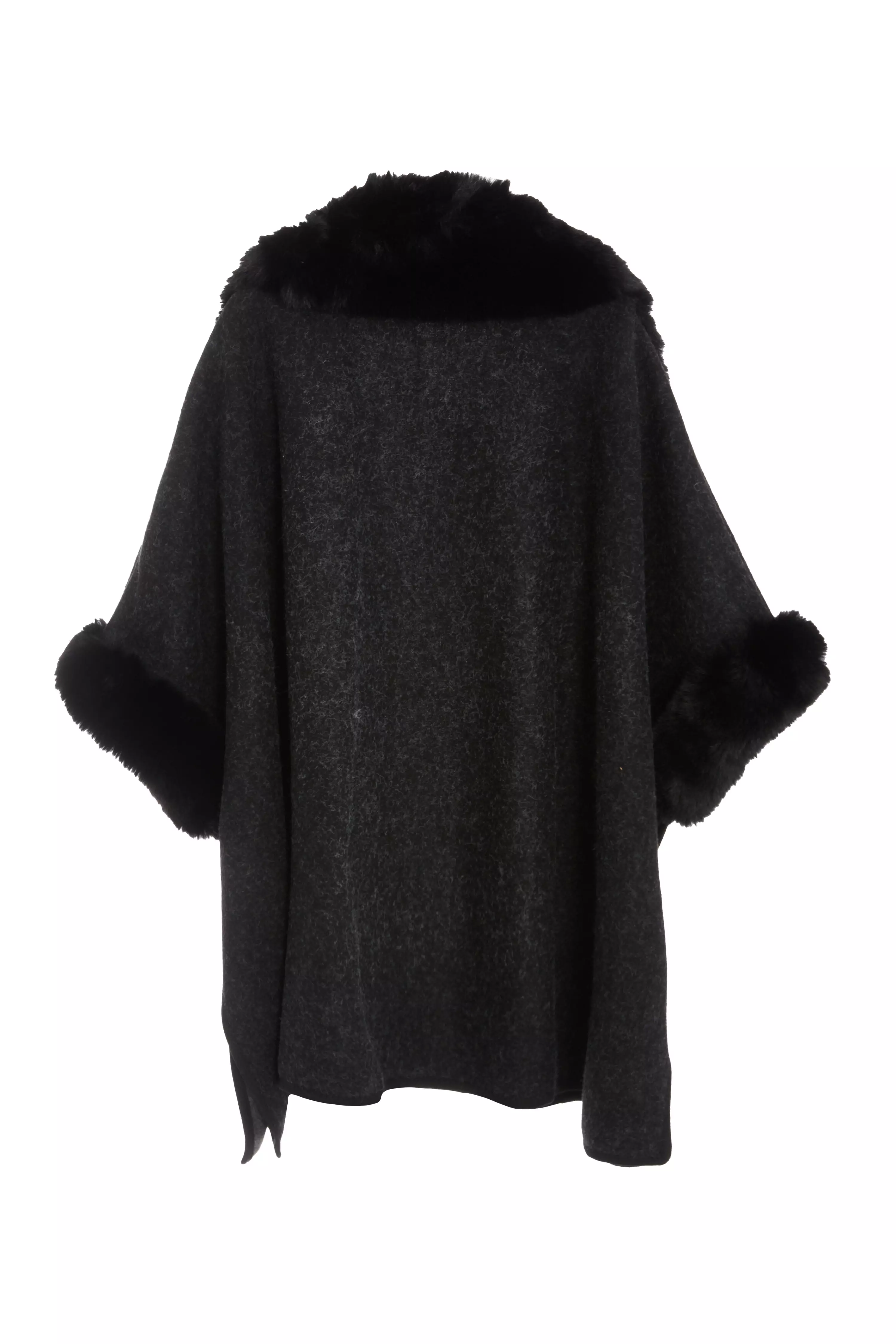 Black Faux Fur Trim Cape