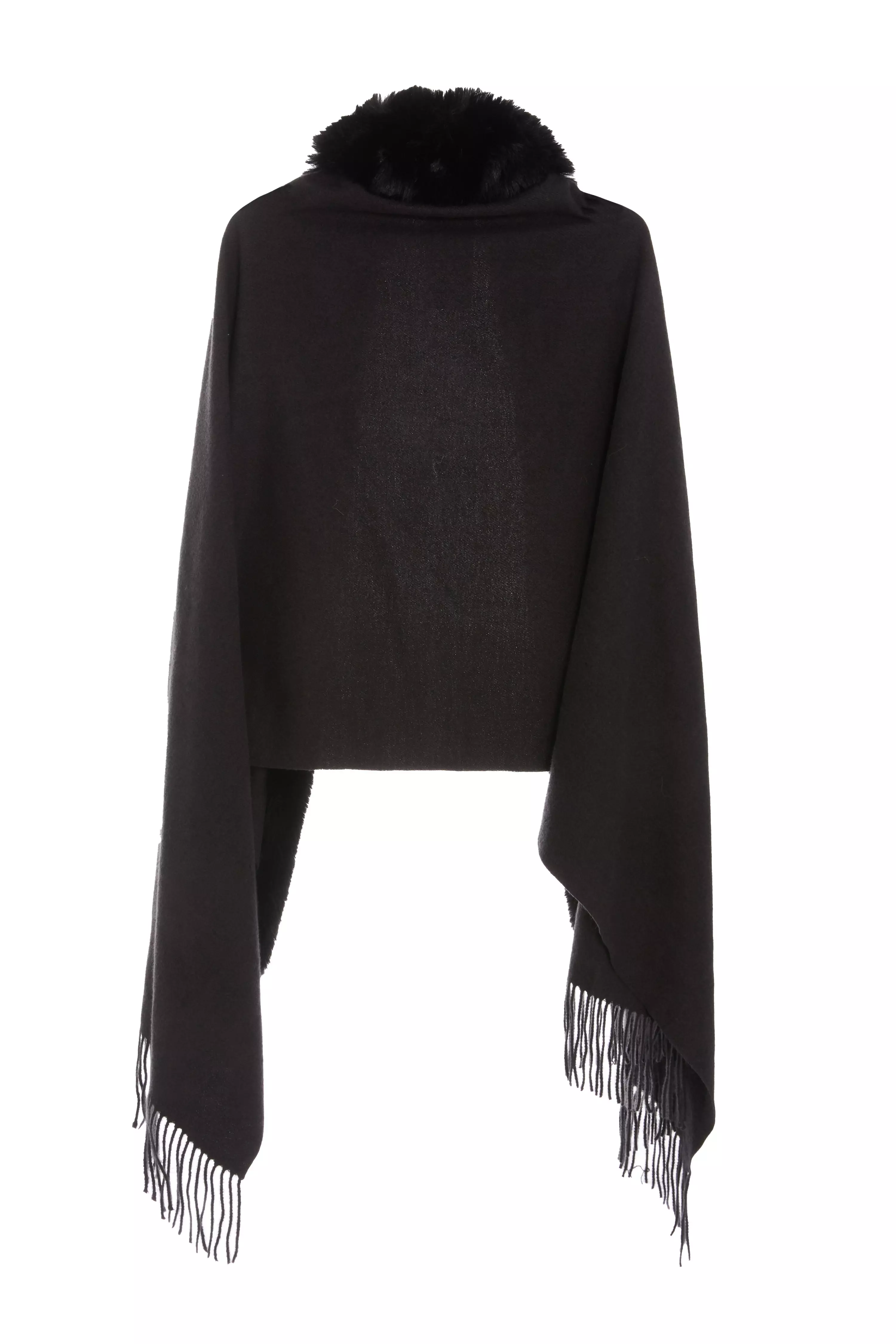 Black Faux Fur Trim Cape