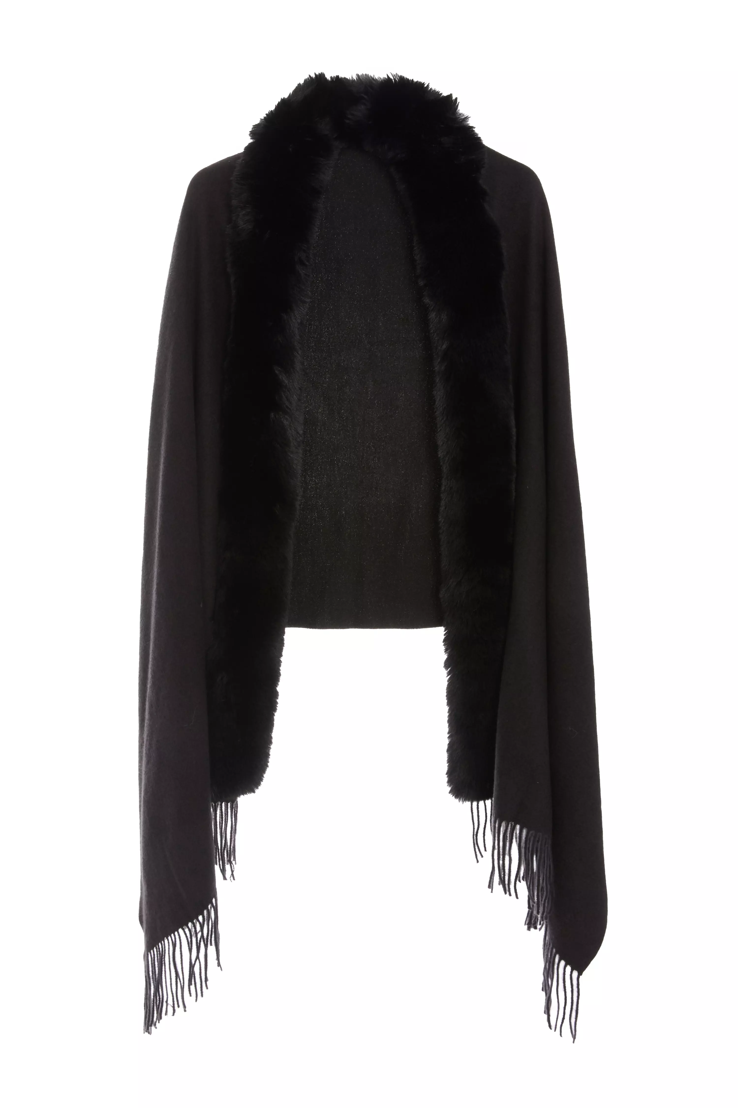 Black Faux Fur Trim Cape