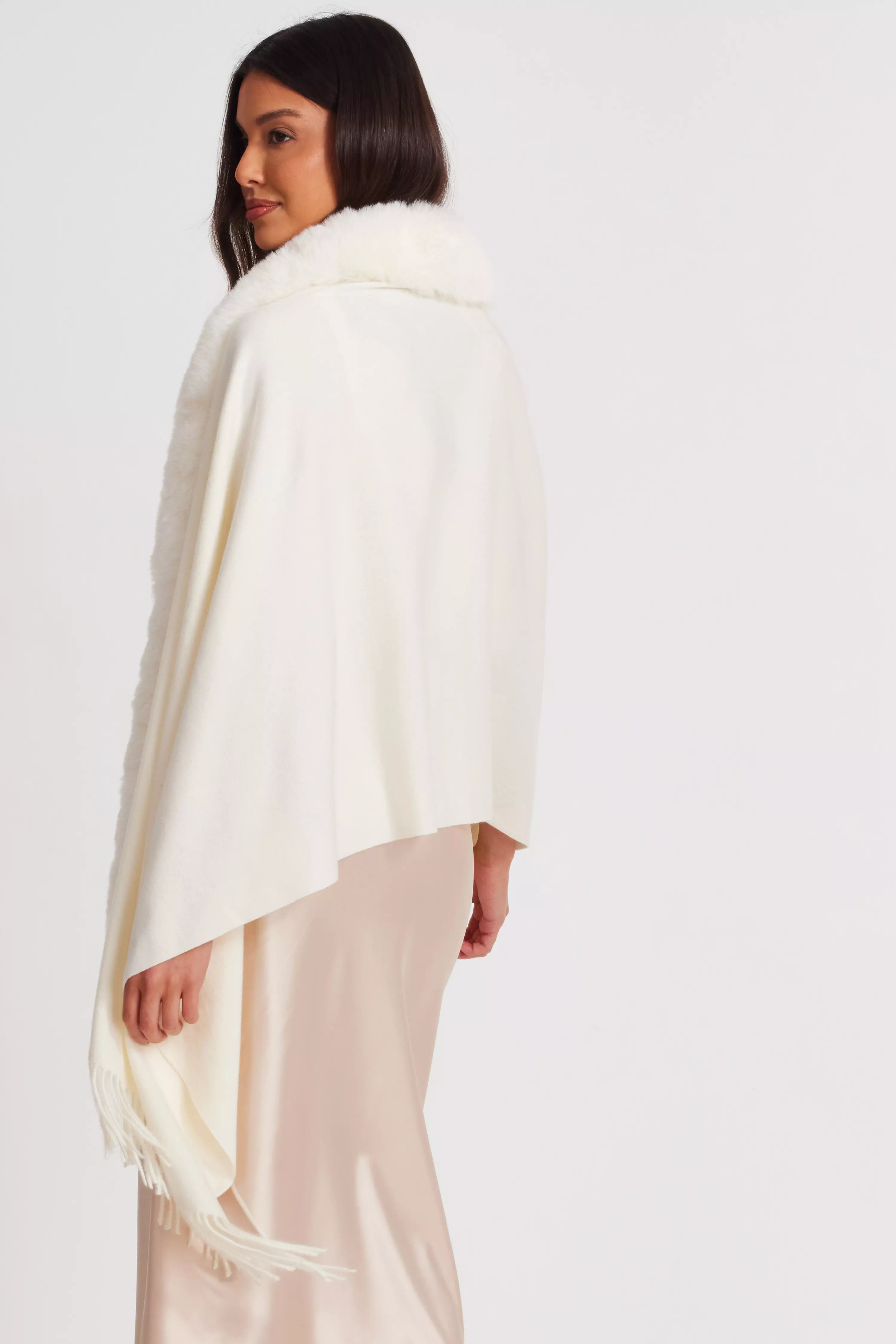 Cream Faux Fur Trim Cape