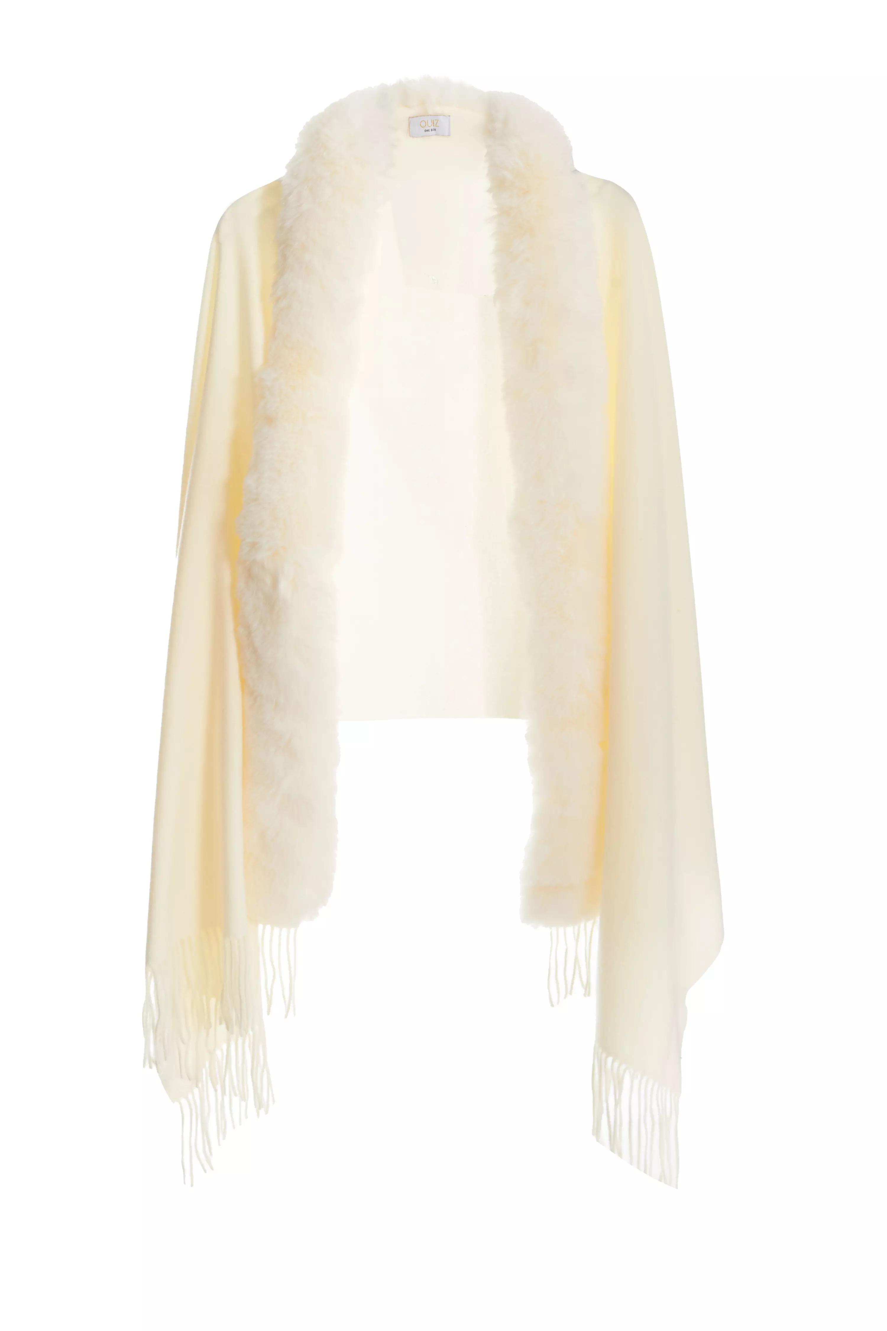 Cream Faux Fur Trim Cape