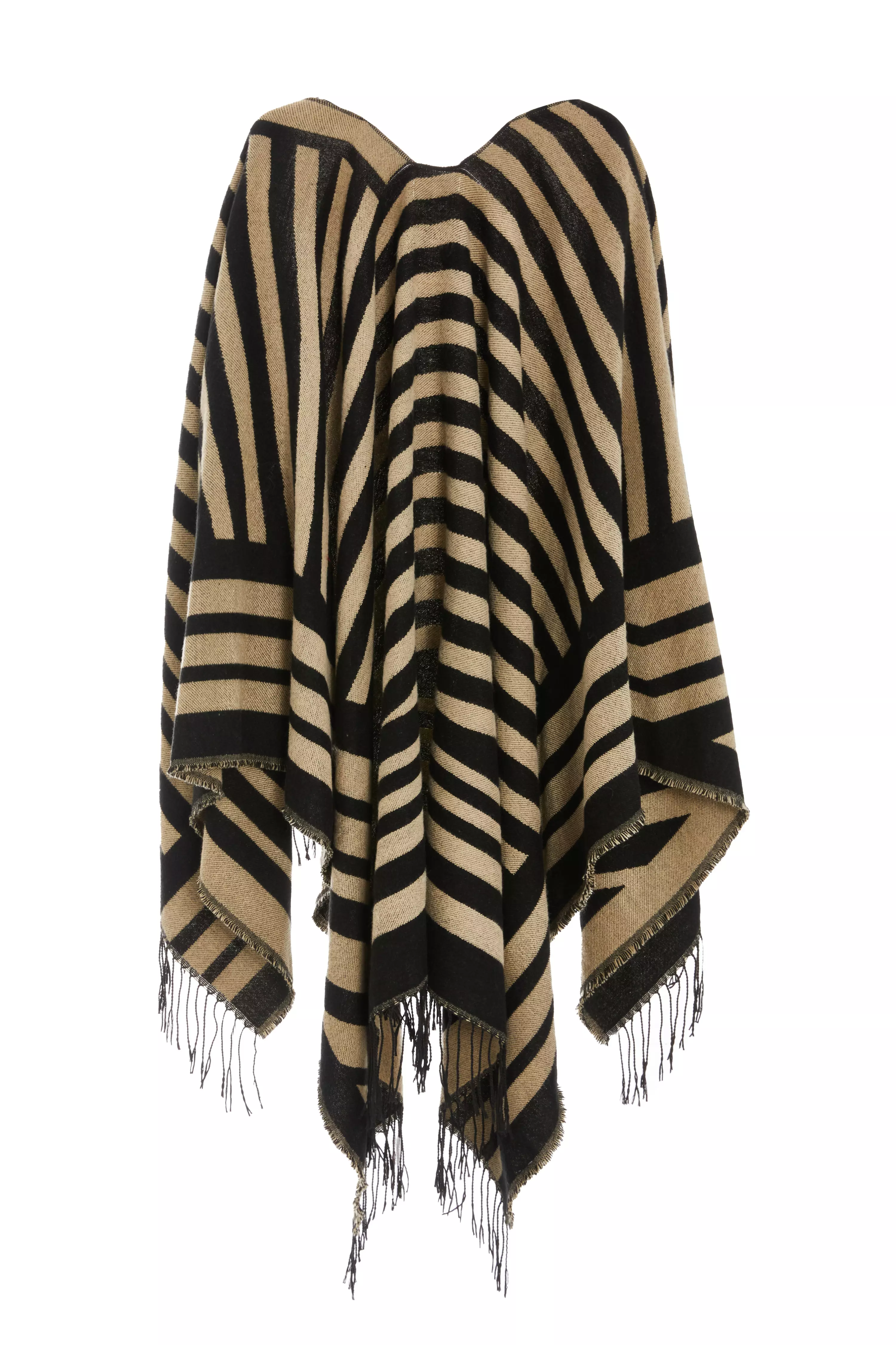 Cream Stripe Tassel Cape
