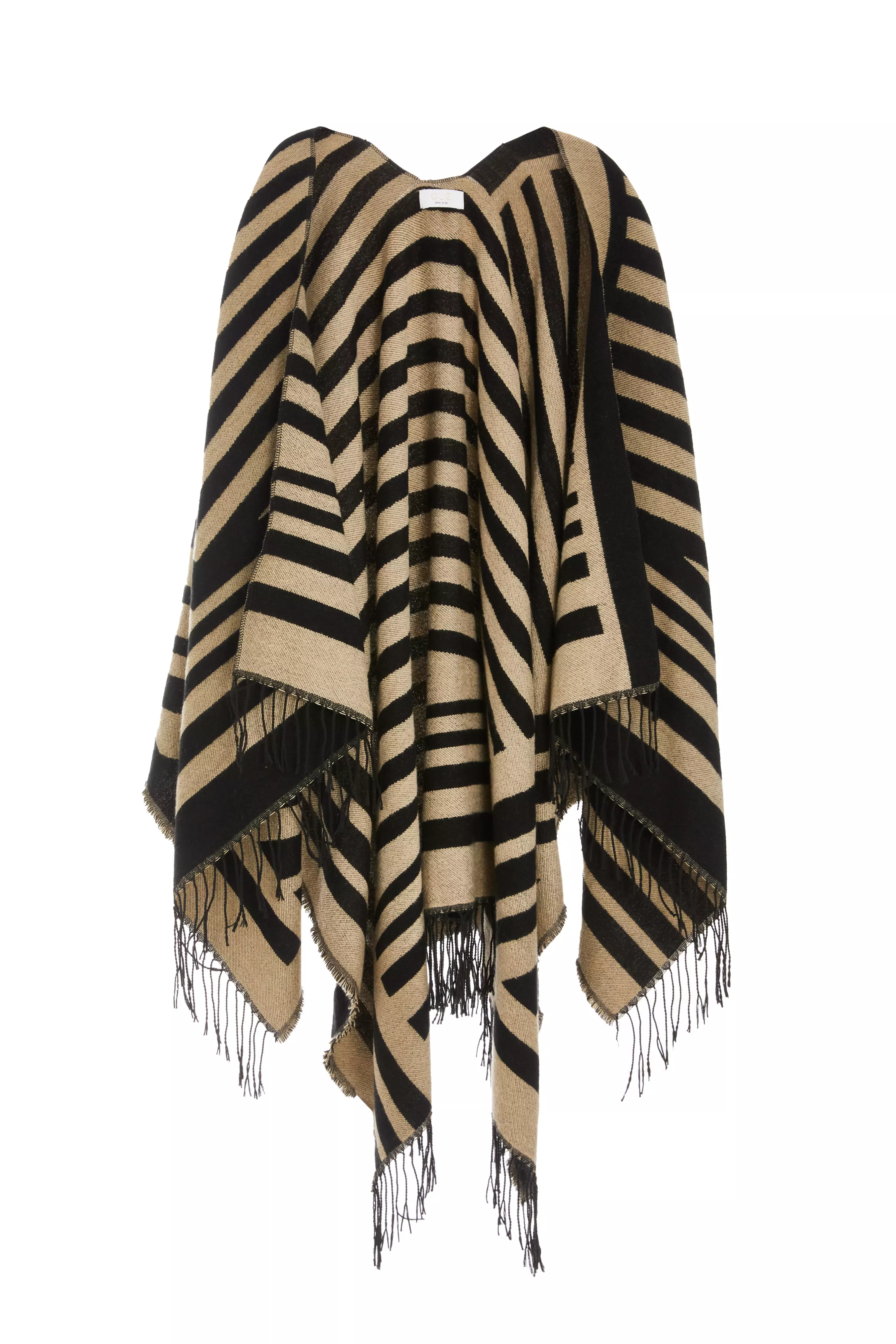 Cream Stripe Tassel Cape
