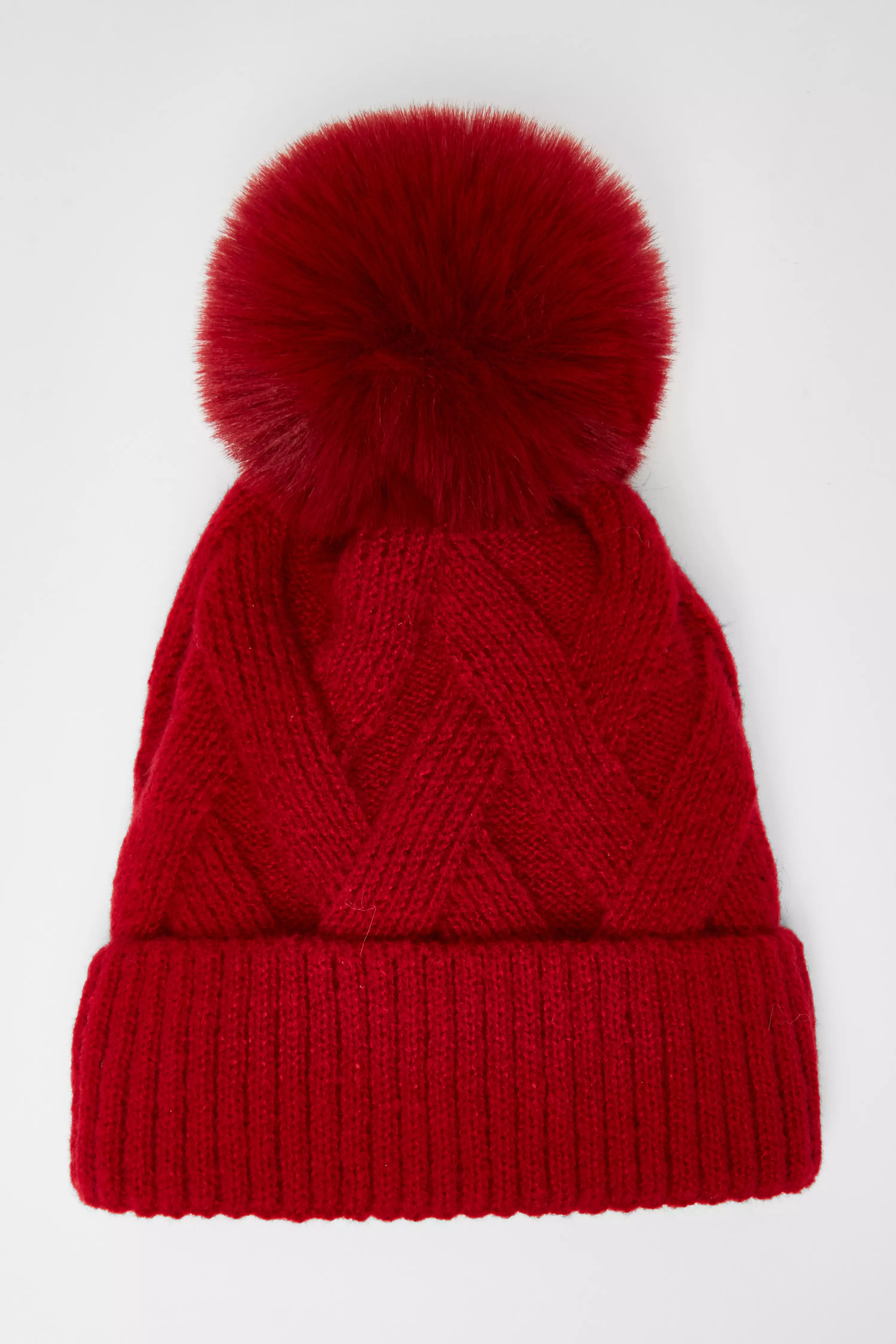 Red Herringbone Knitted Hat