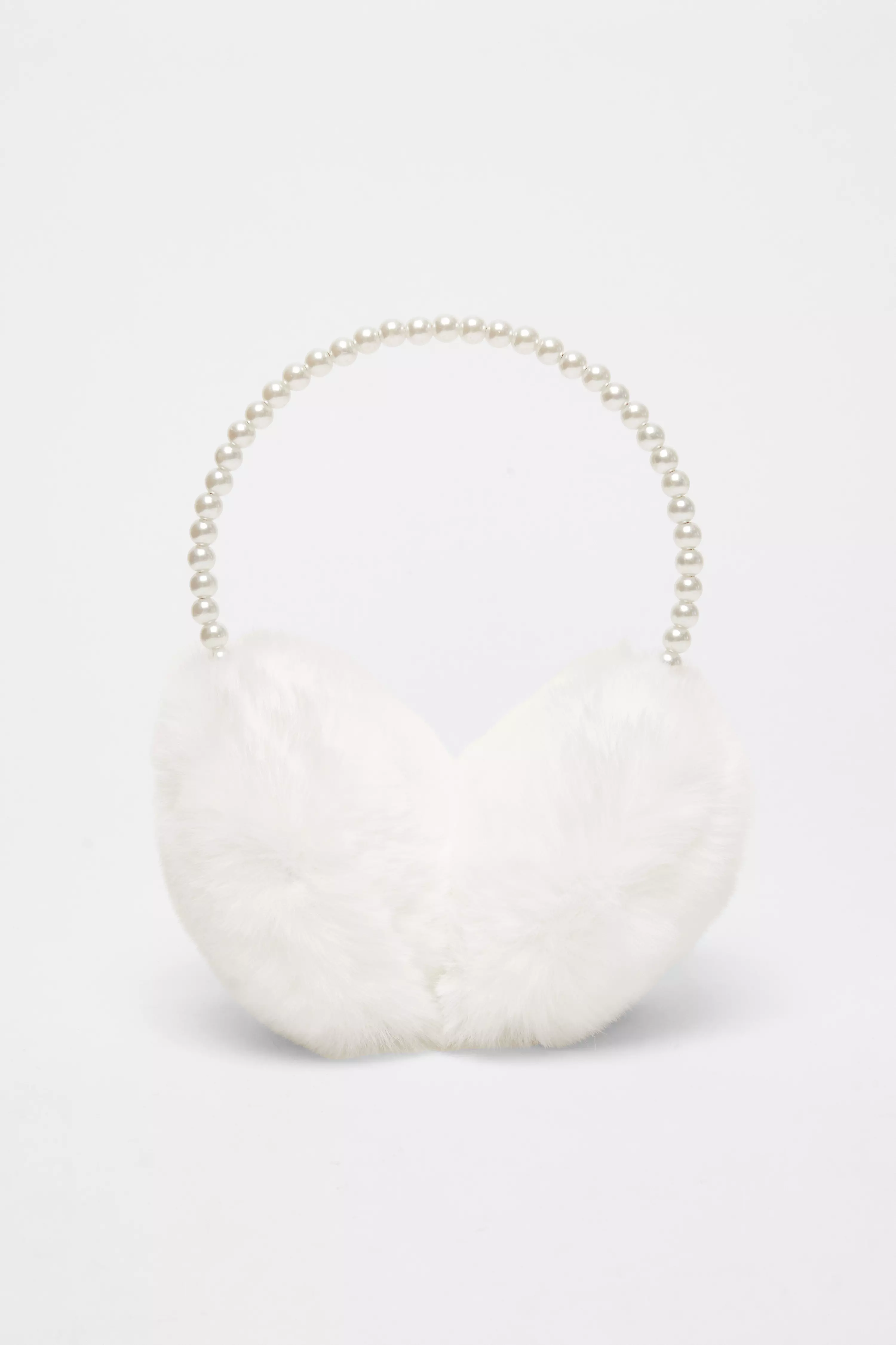 White Faux Fur Pearl Earmuffs