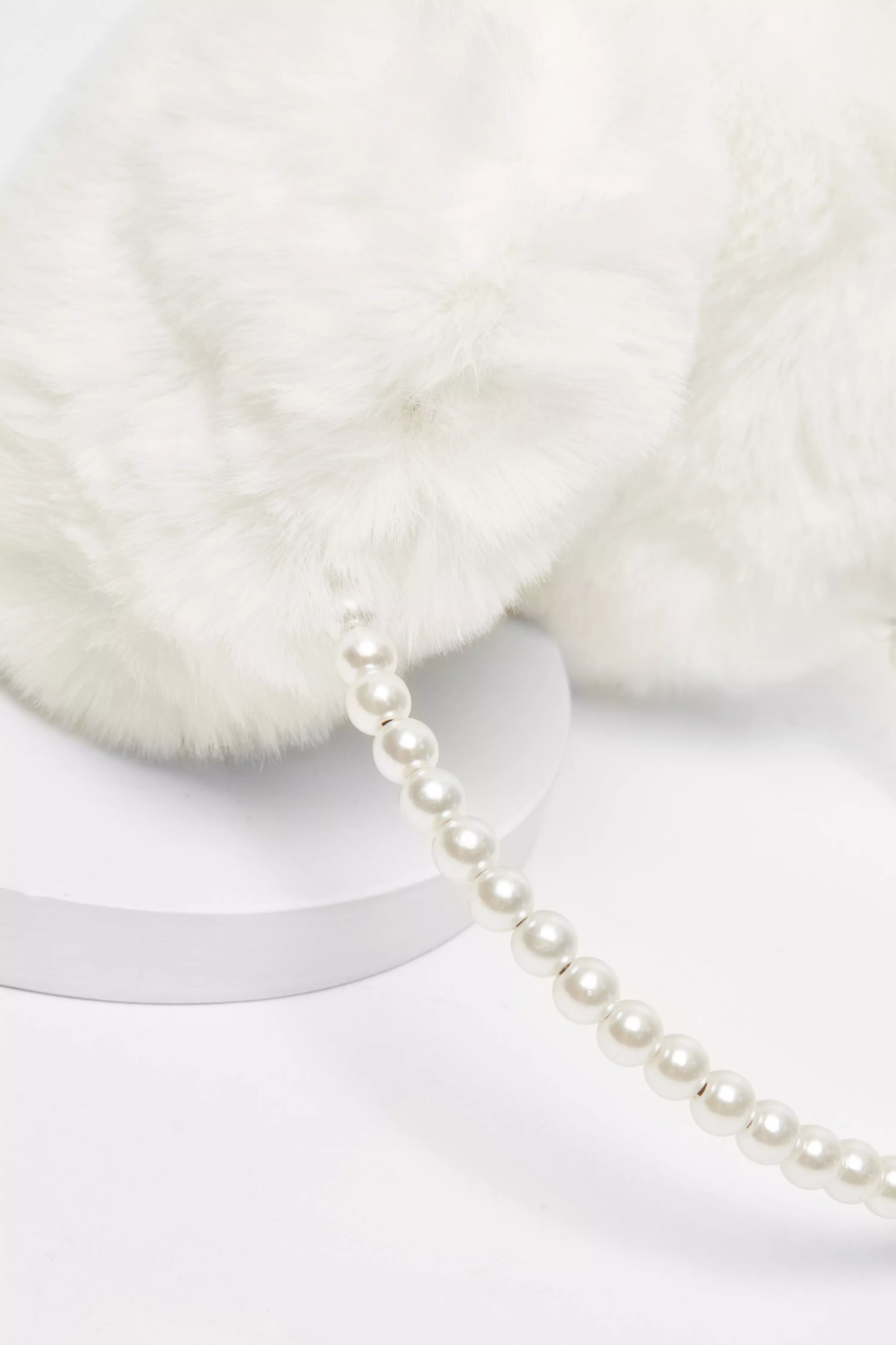 White Faux Fur Pearl Earmuffs