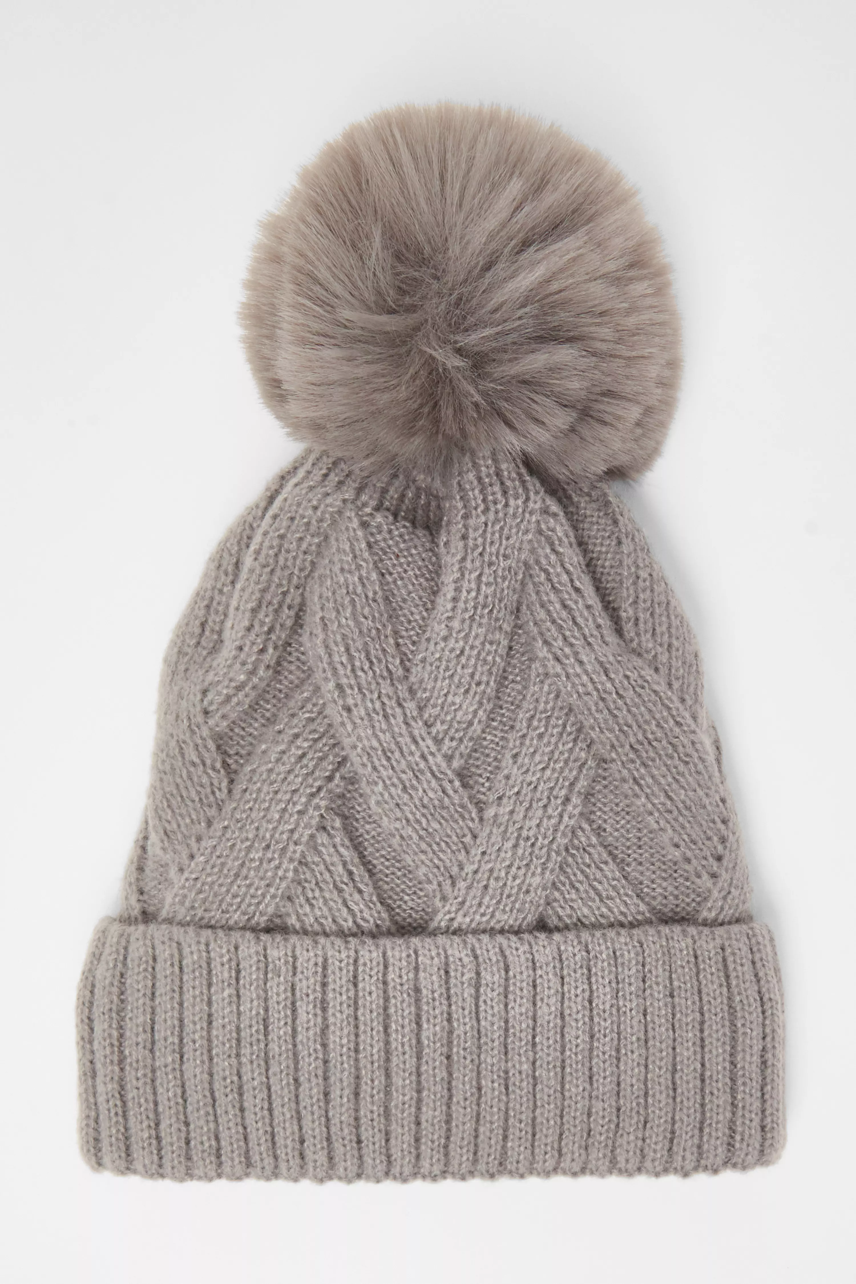 Grey Knit Pom Pom Hat