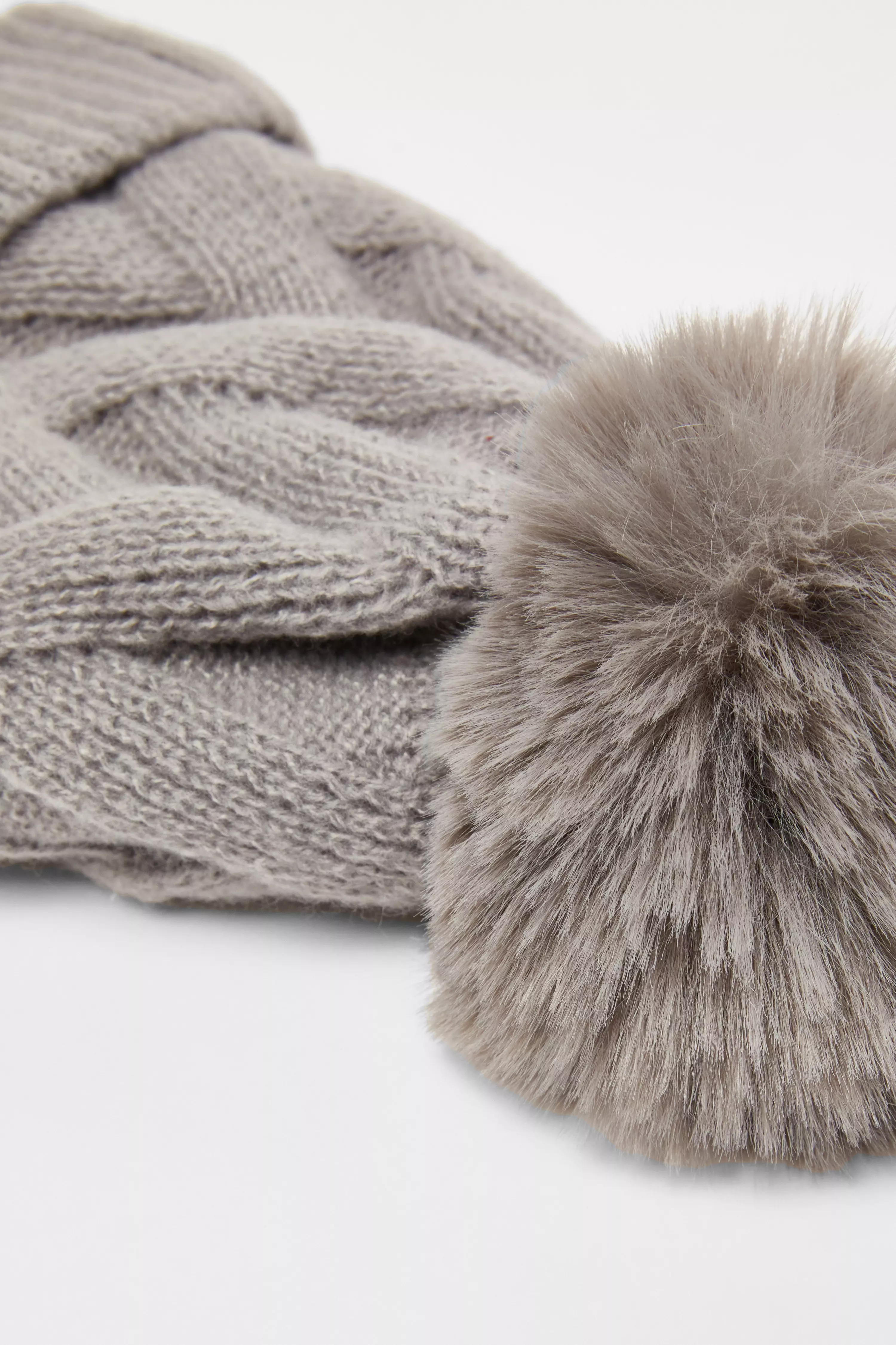 Grey Knit Pom Pom Hat