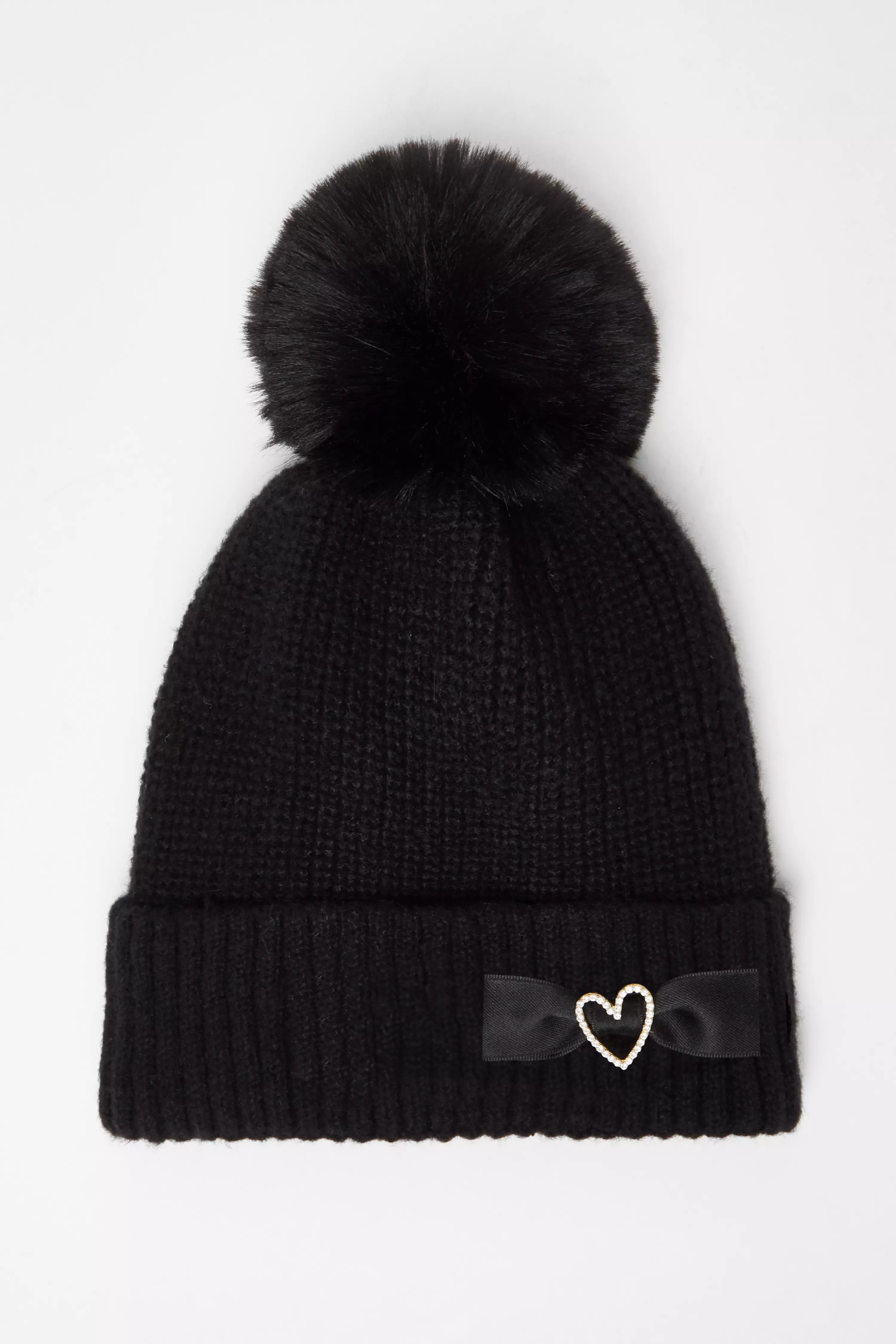 Black Bow Herringbone Knitted Hat