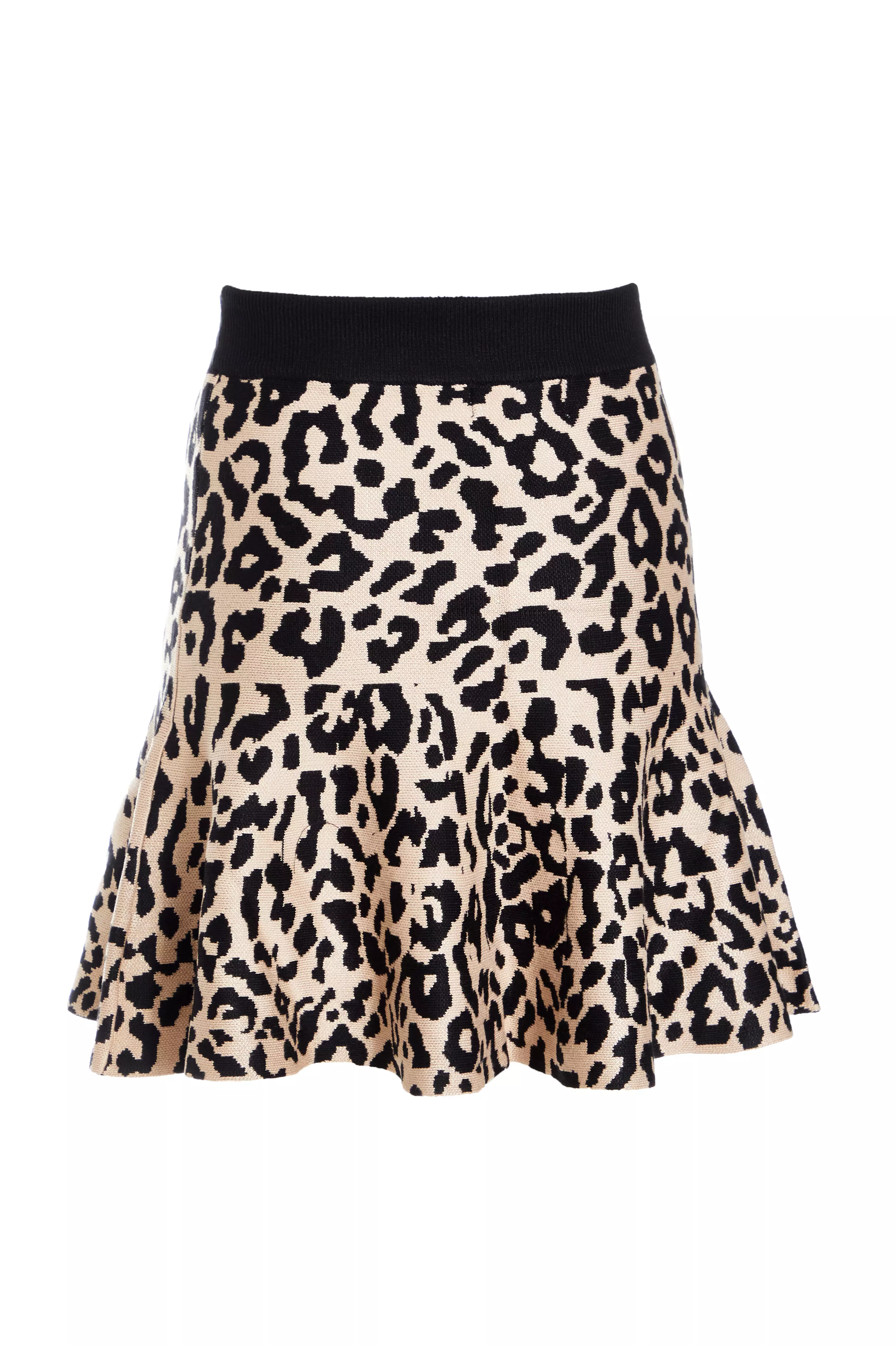 Black Leopard Print Knit Skirt