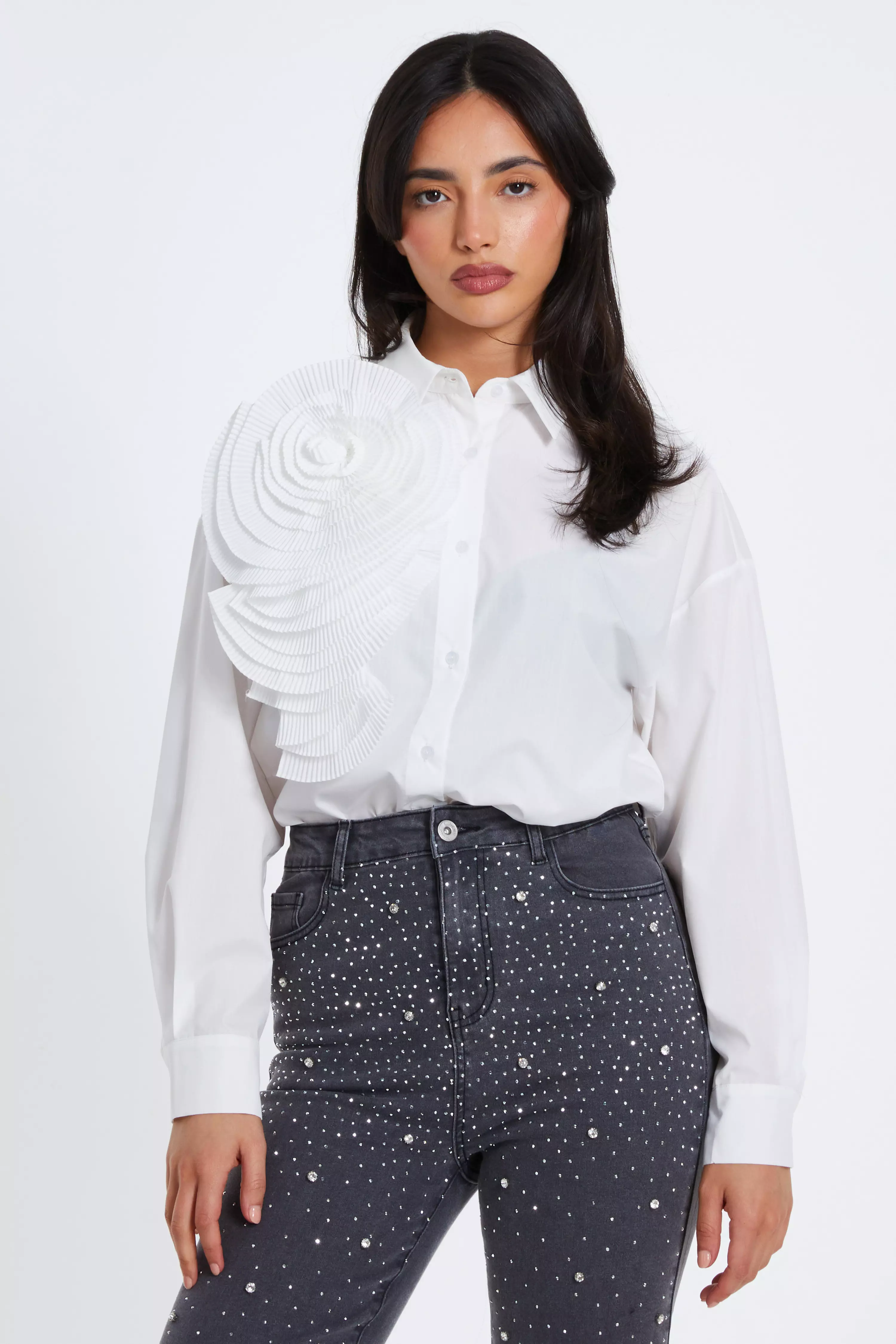 White Corsage Detail Shirt