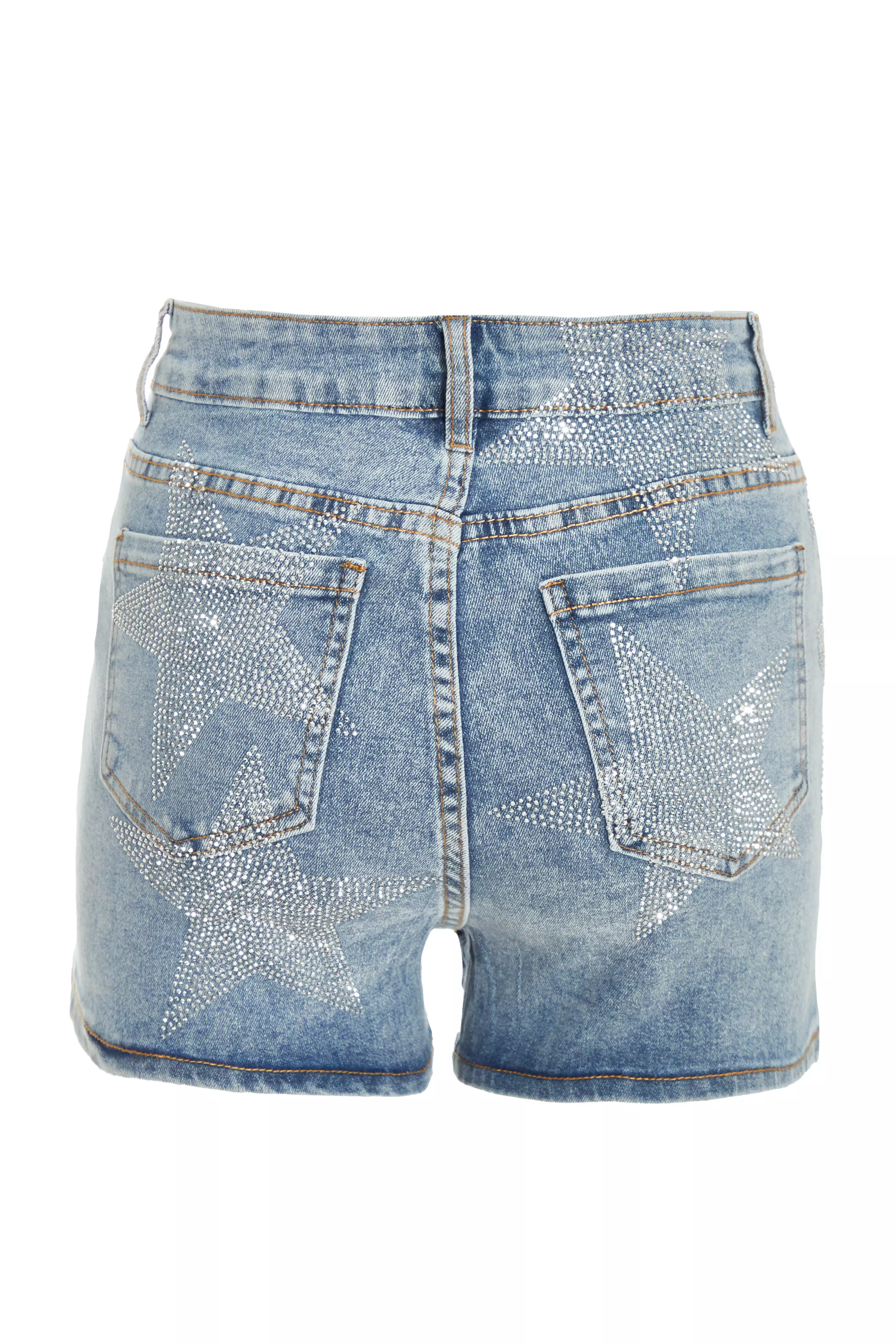 Blue Denim Star Embellished Shorts