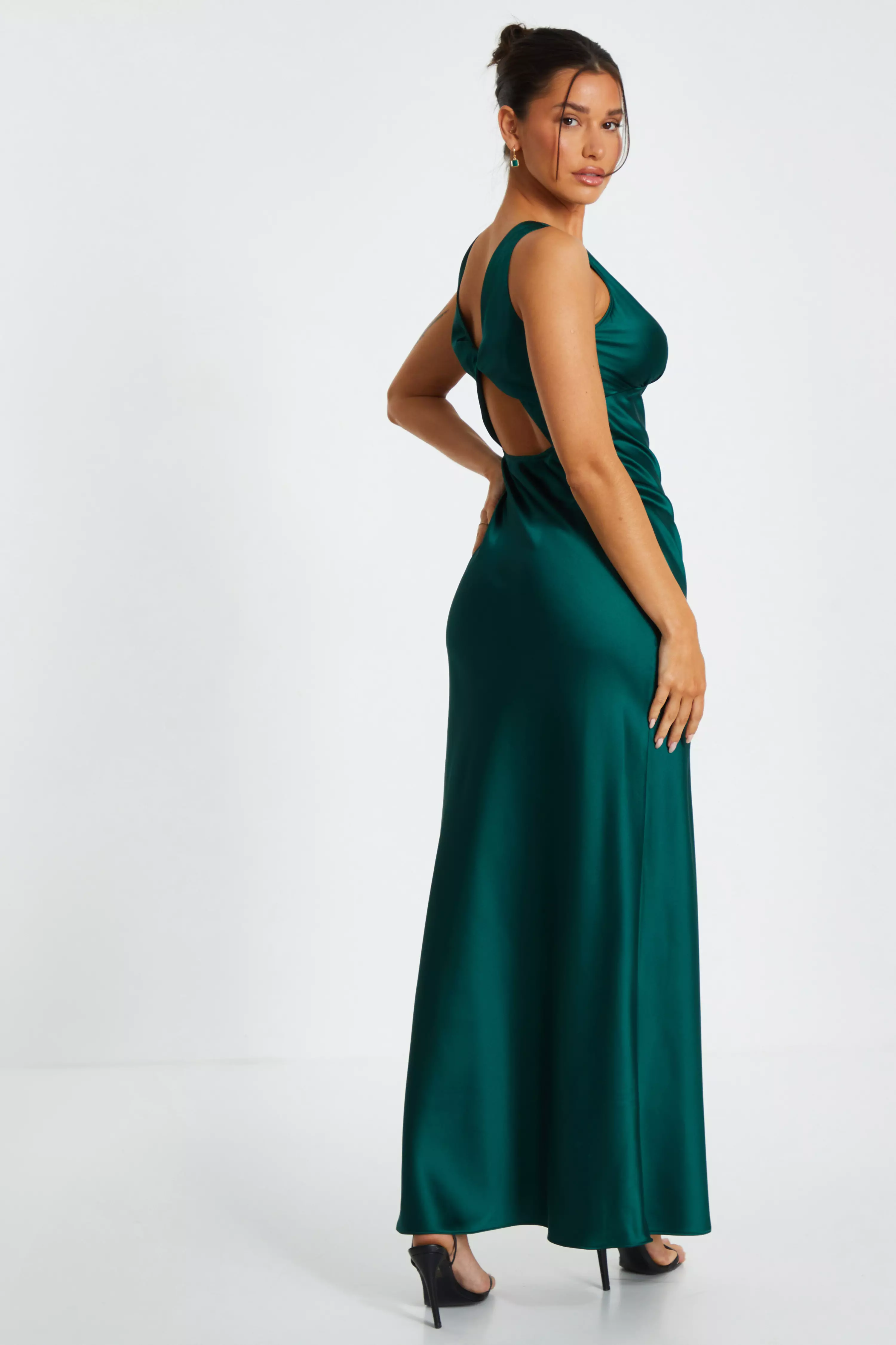 Bottle Green Satin Slip Maxi Dress