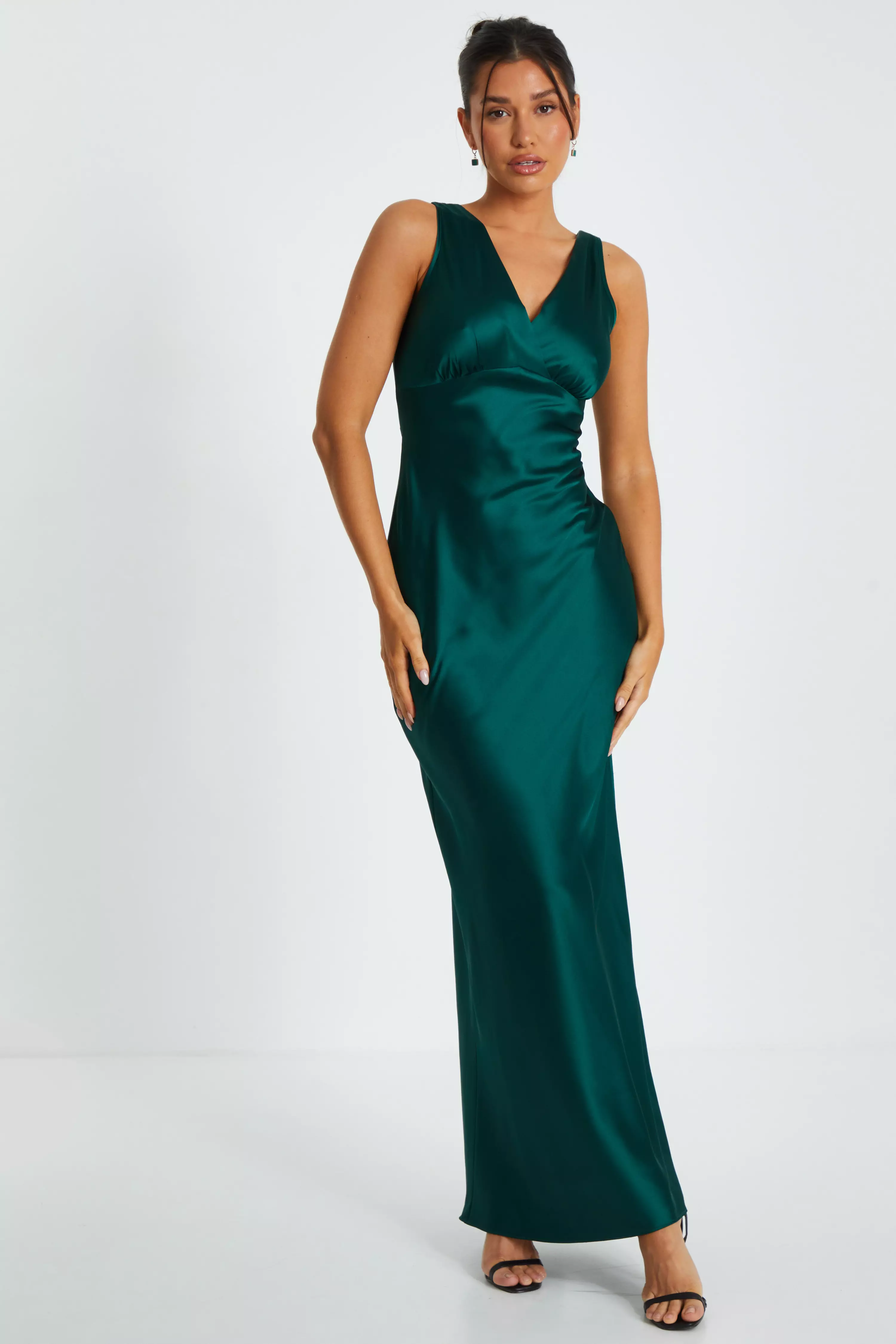 Bottle Green Satin Slip Maxi Dress