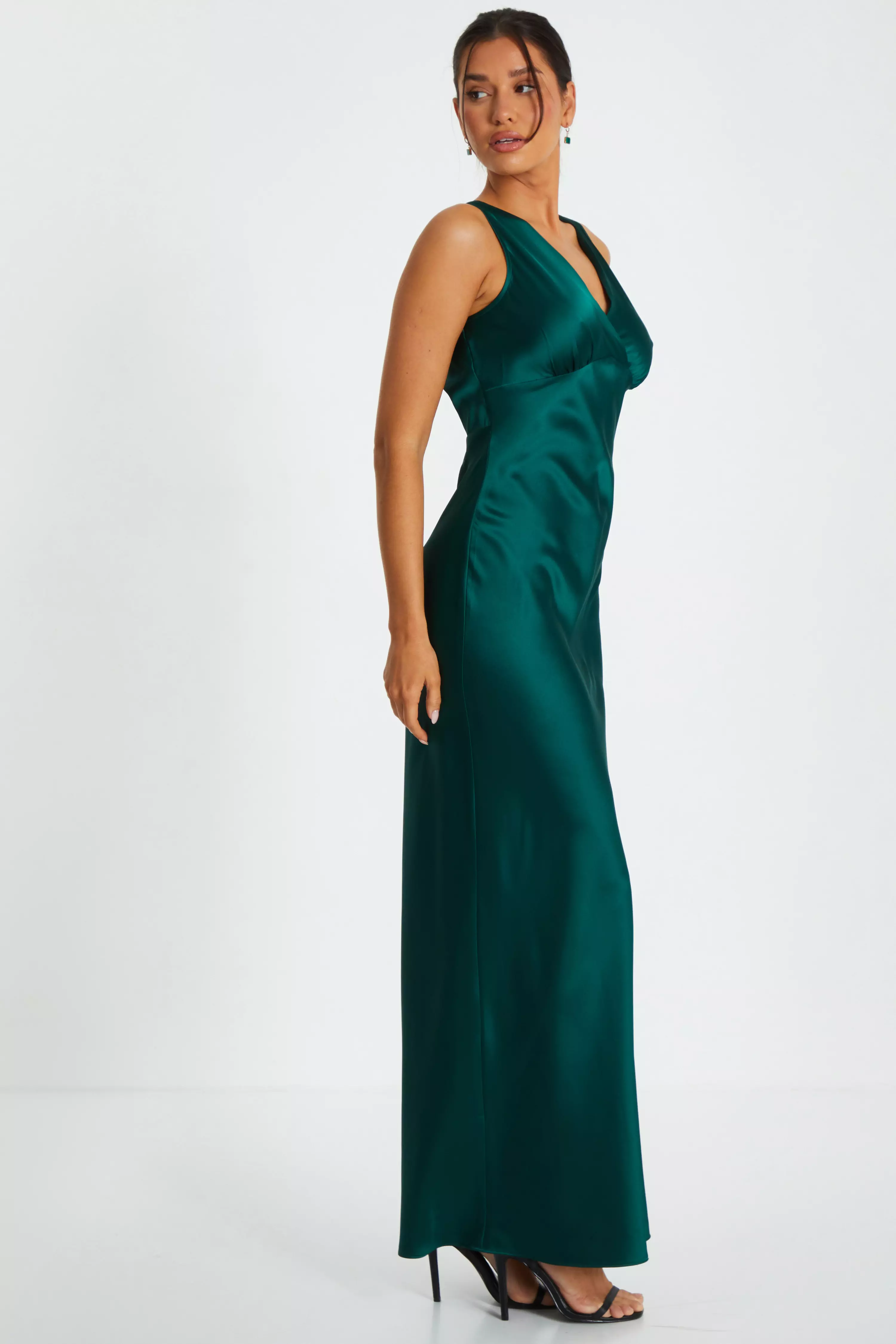 Bottle Green Satin Slip Maxi Dress