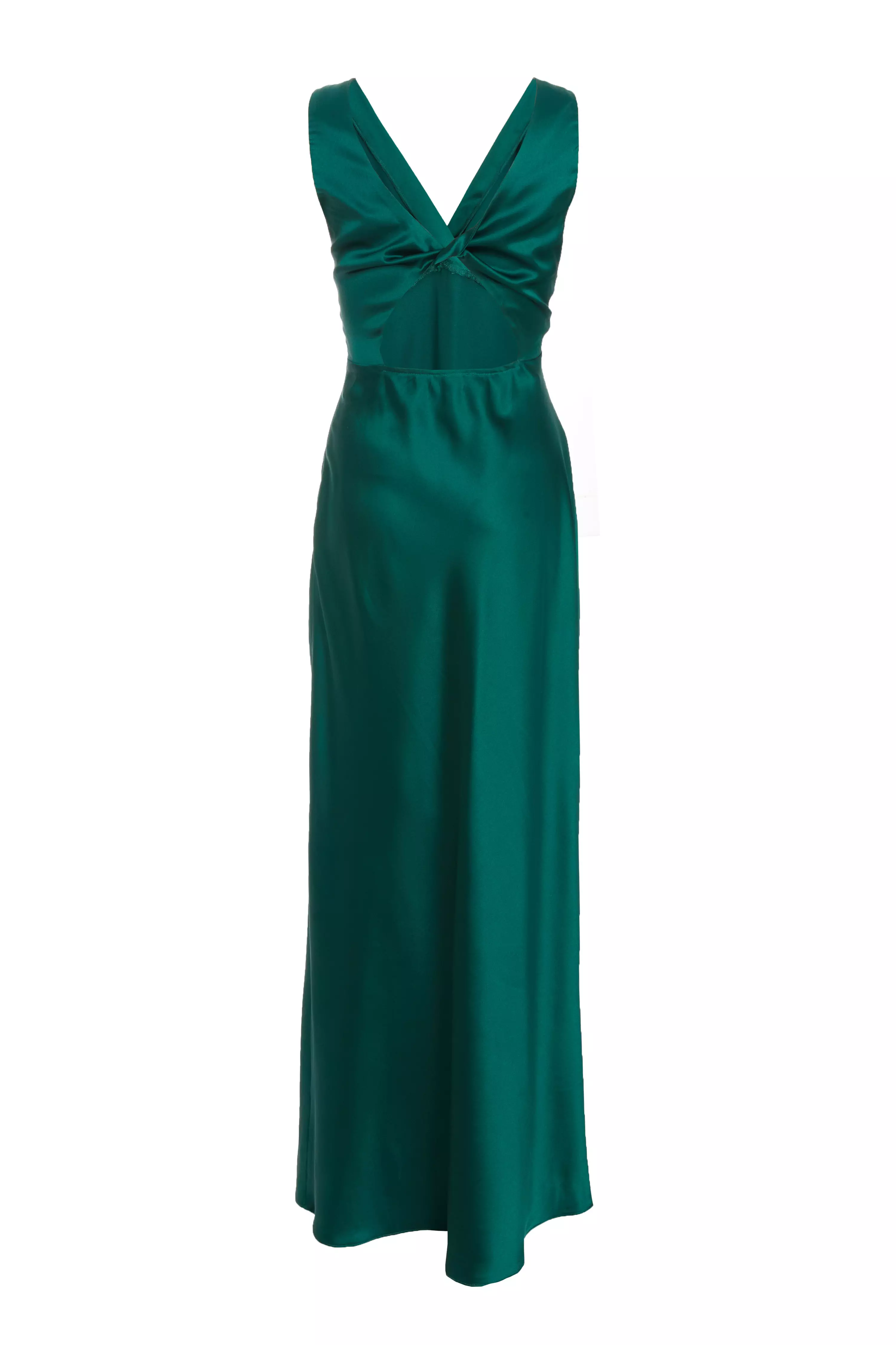 Bottle Green Satin Slip Maxi Dress