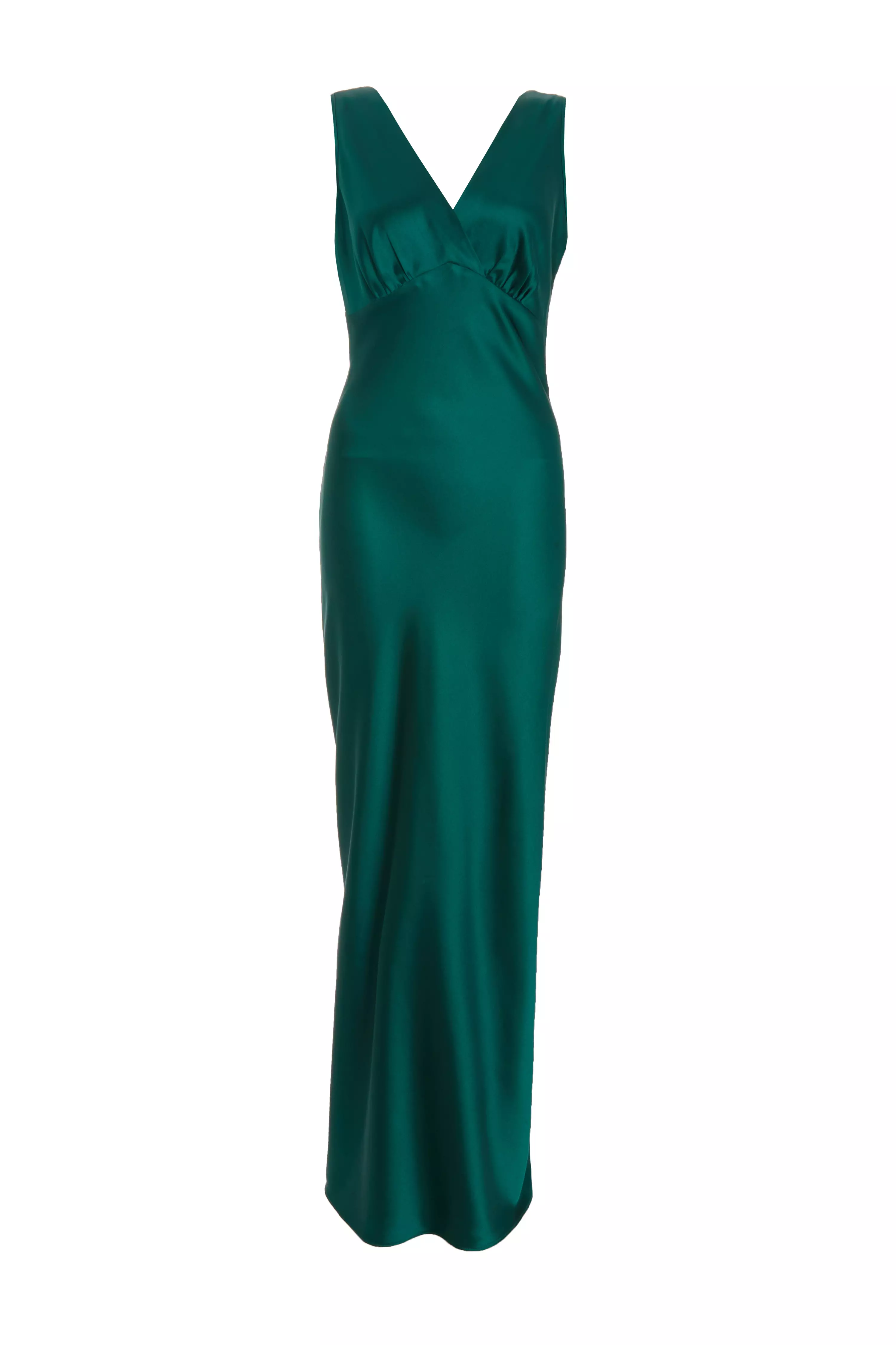 Bottle Green Satin Slip Maxi Dress