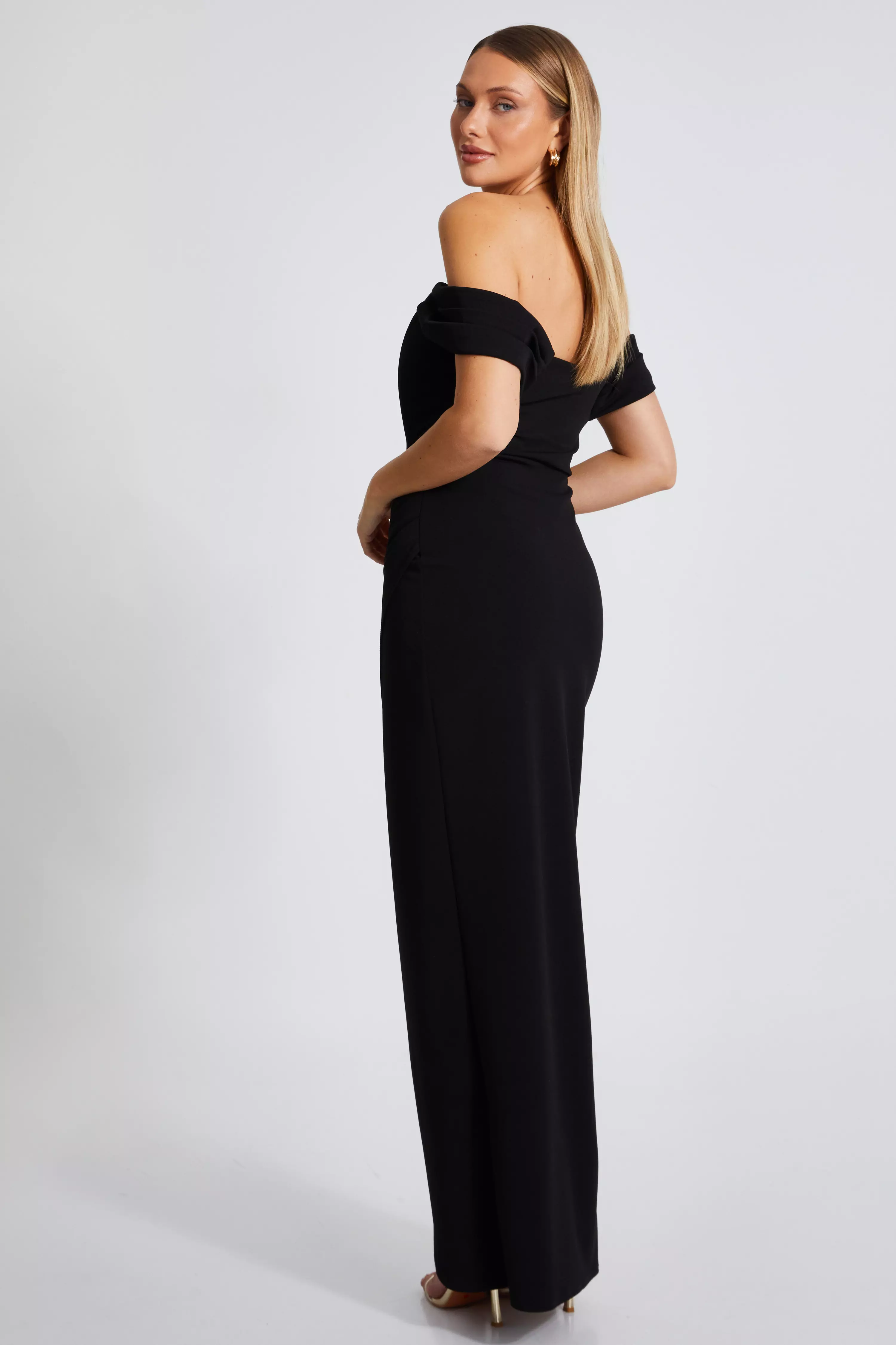 Black Bardot Wrap Maxi Dress 