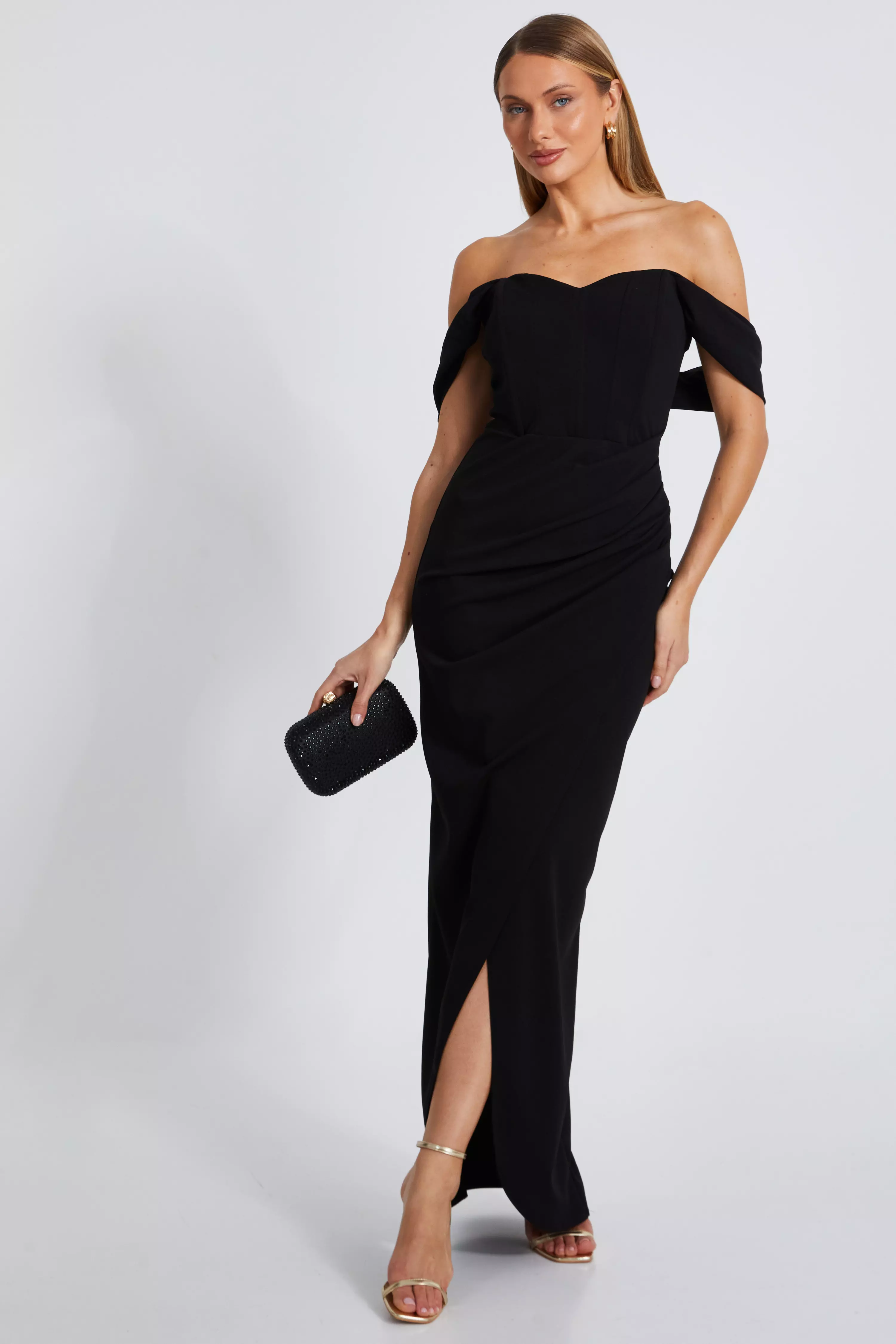 Black Bardot Wrap Maxi Dress 